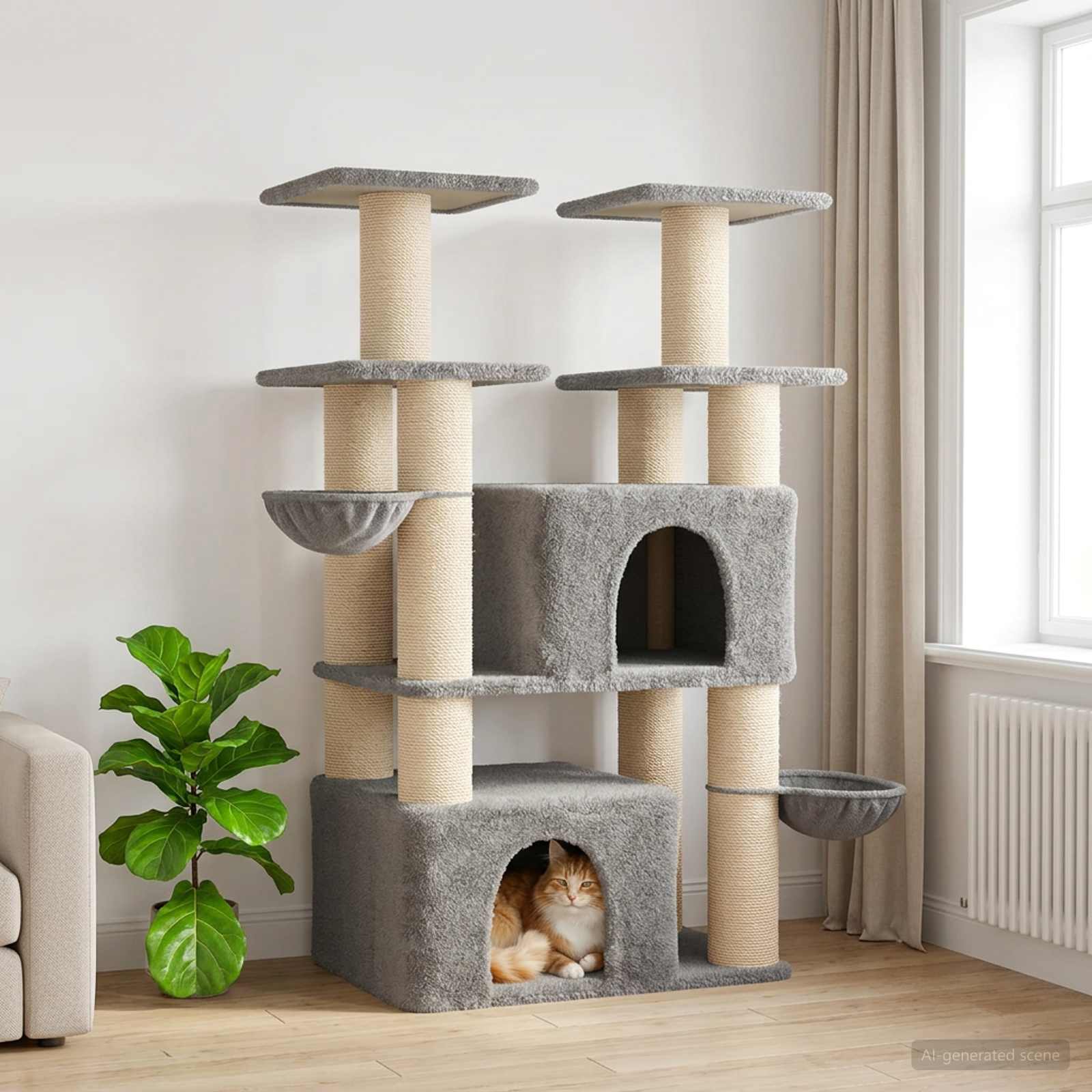 Kattenboom met sisal krabpalen 2 st Lichtgrijs 147 cm image 1
