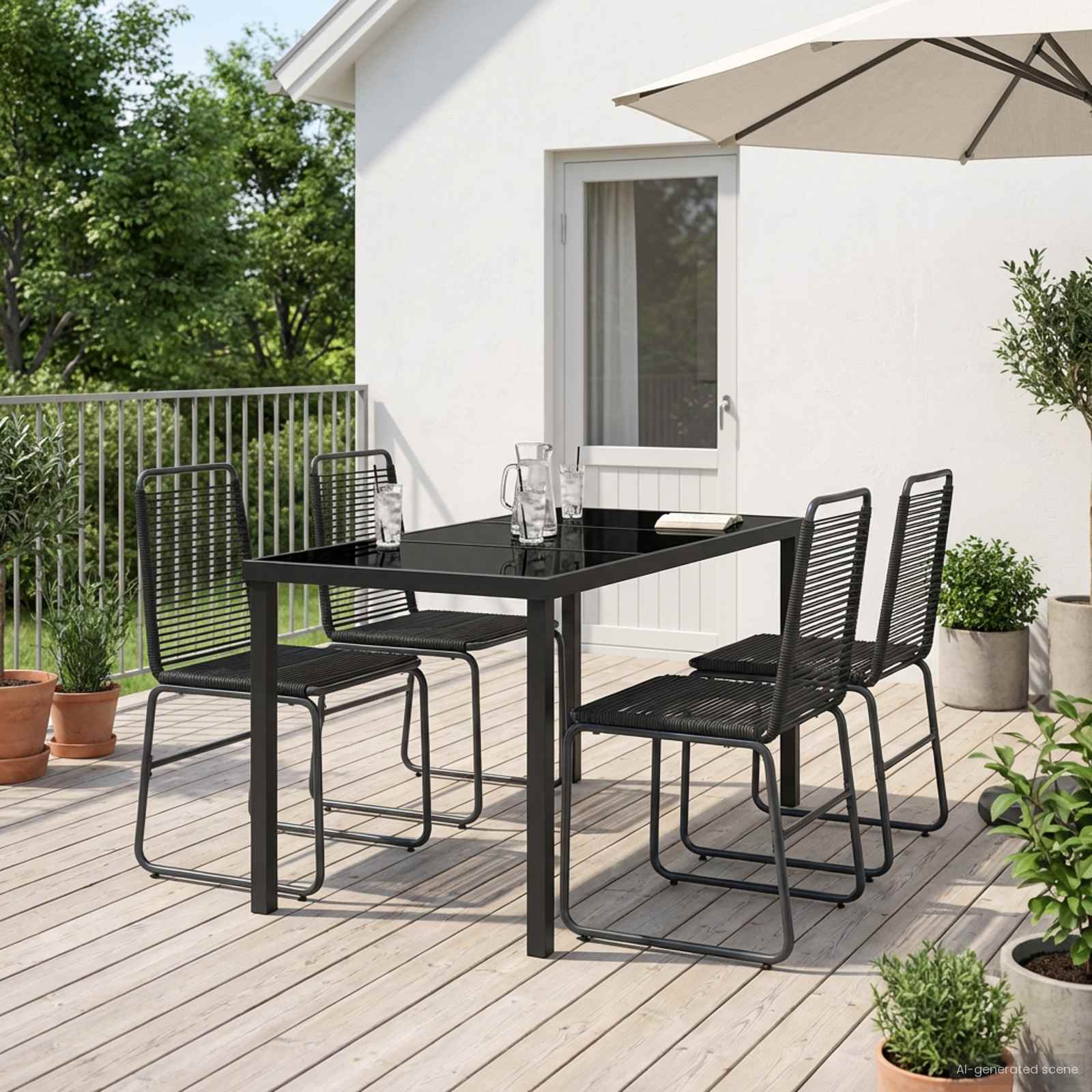 Aedade komplekt 5 tk Must Metall ja rattan
