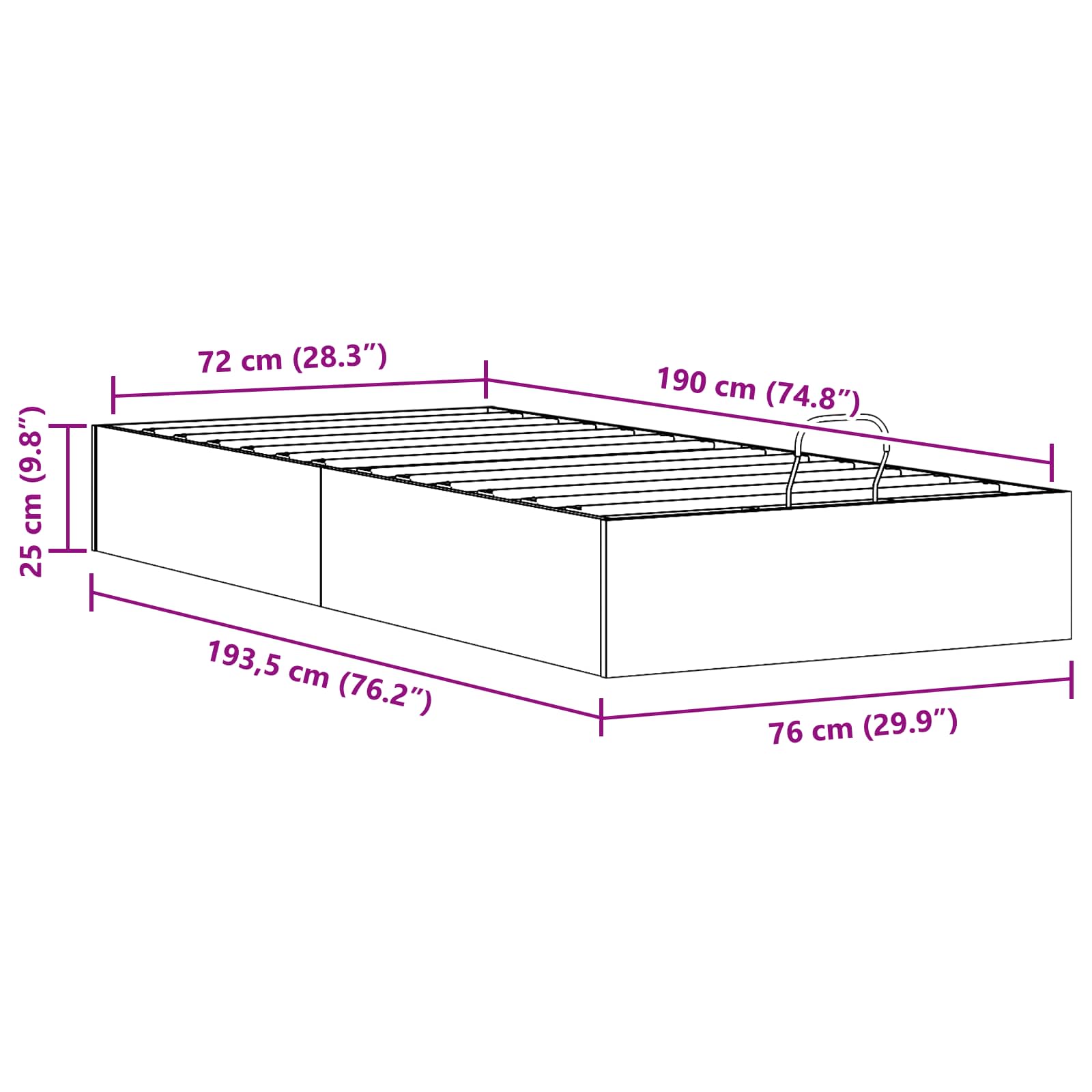 Ottoman Bedframe met Opslag Wit 75 x 190 cm Massief grenenhout image 12