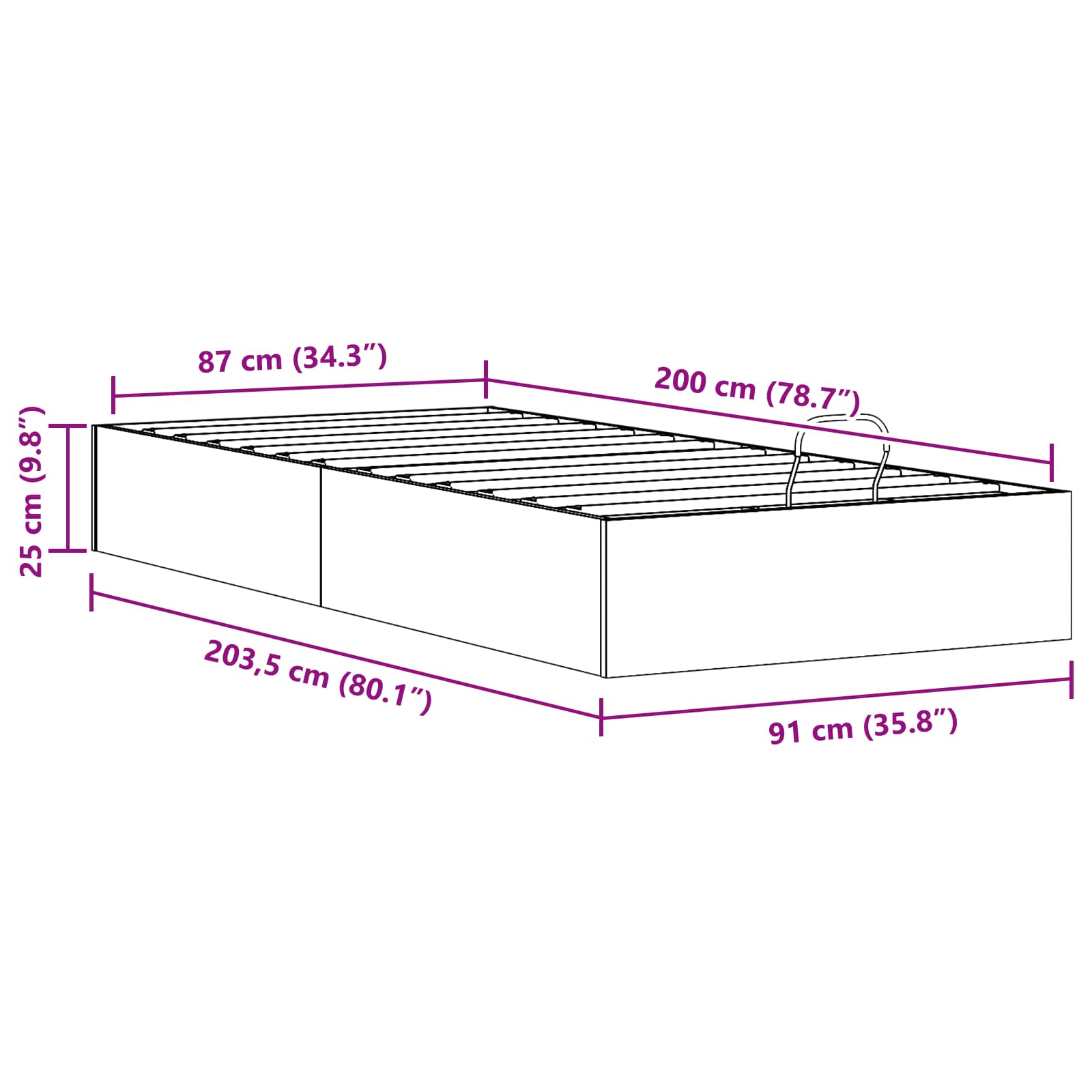 Ottoman Bedframe met Opslag Wit 90 x 200 cm Massief grenenhout image 12