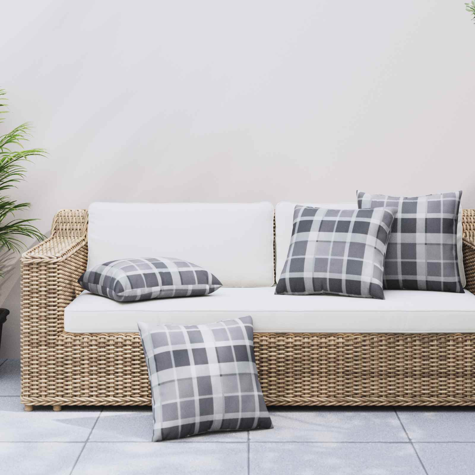 Buiten Kussen Geruit 4 pcs Grijs Ruit 40 x 40 cm Stof image 1