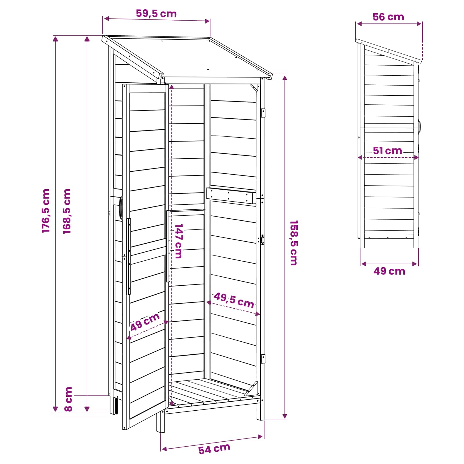 Tuinschuur Grijs 59,5 x 56 x 176,5 cm Bewerkt hout image 11