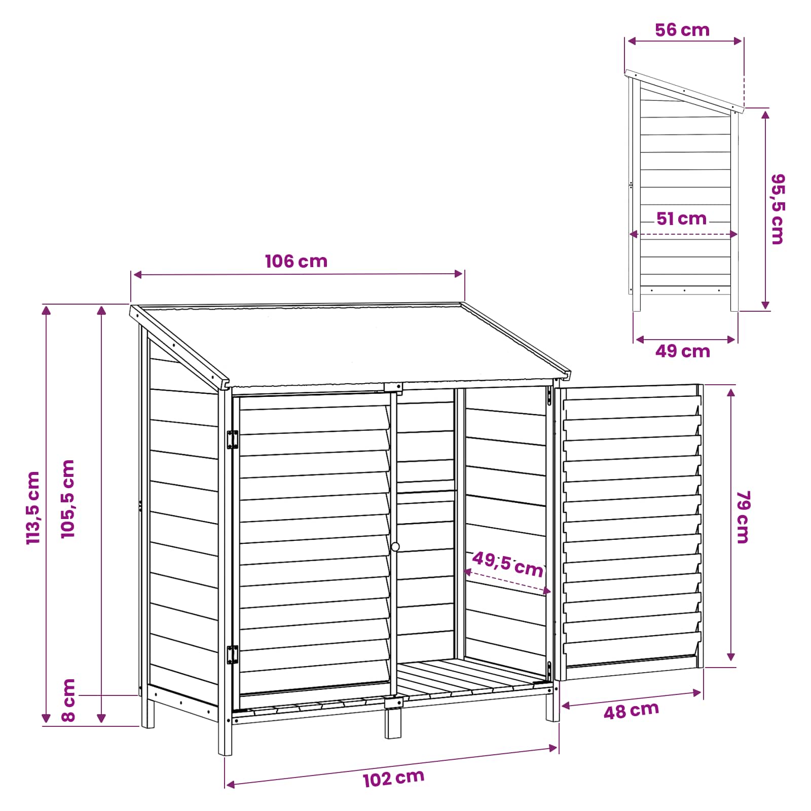 Tuinschuur Wit 106 x 56 x 113,5 cm Massief Vurenhout image 11