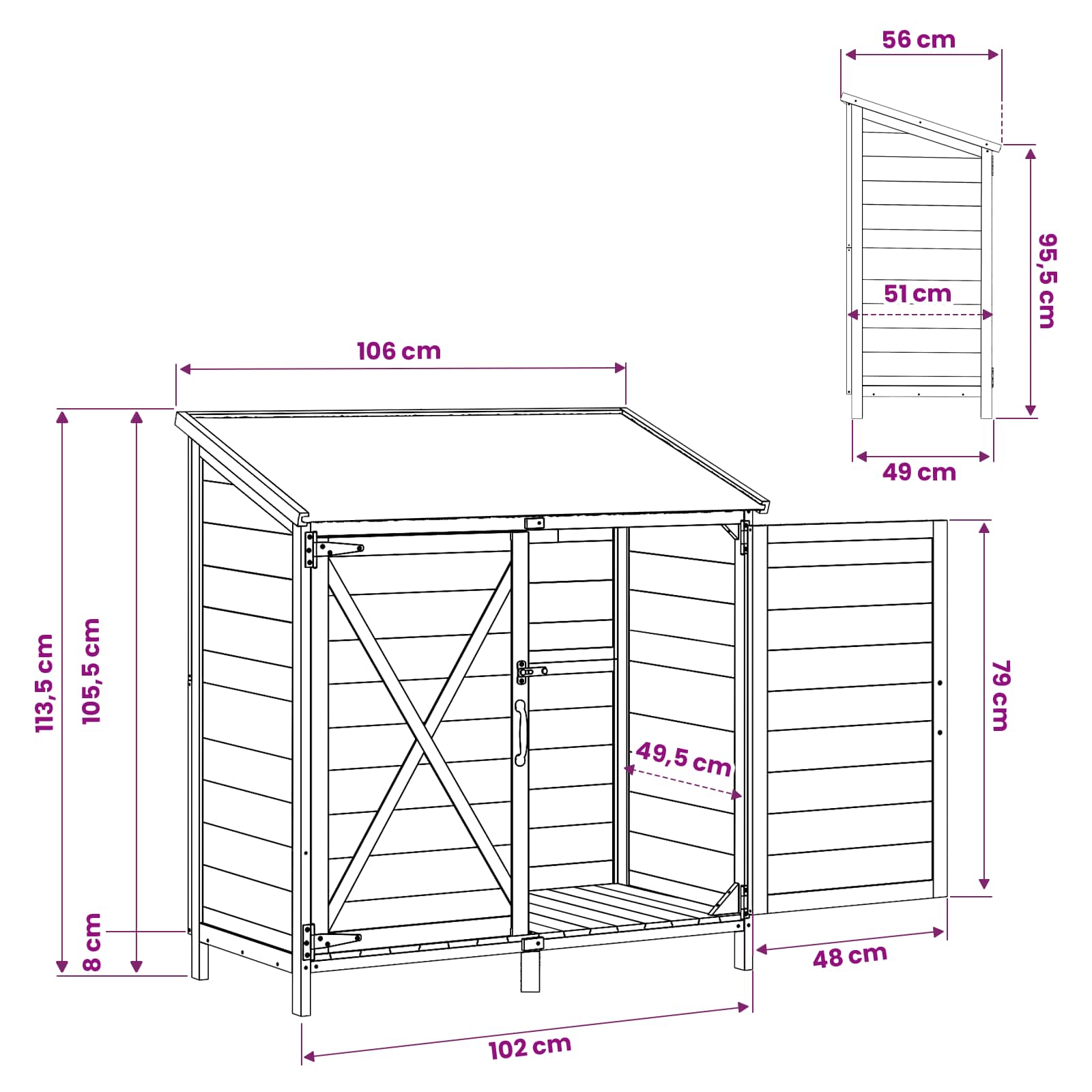 Tuinschuur Wit 106 x 56 x 113,5 cm Bewerkt hout image 11