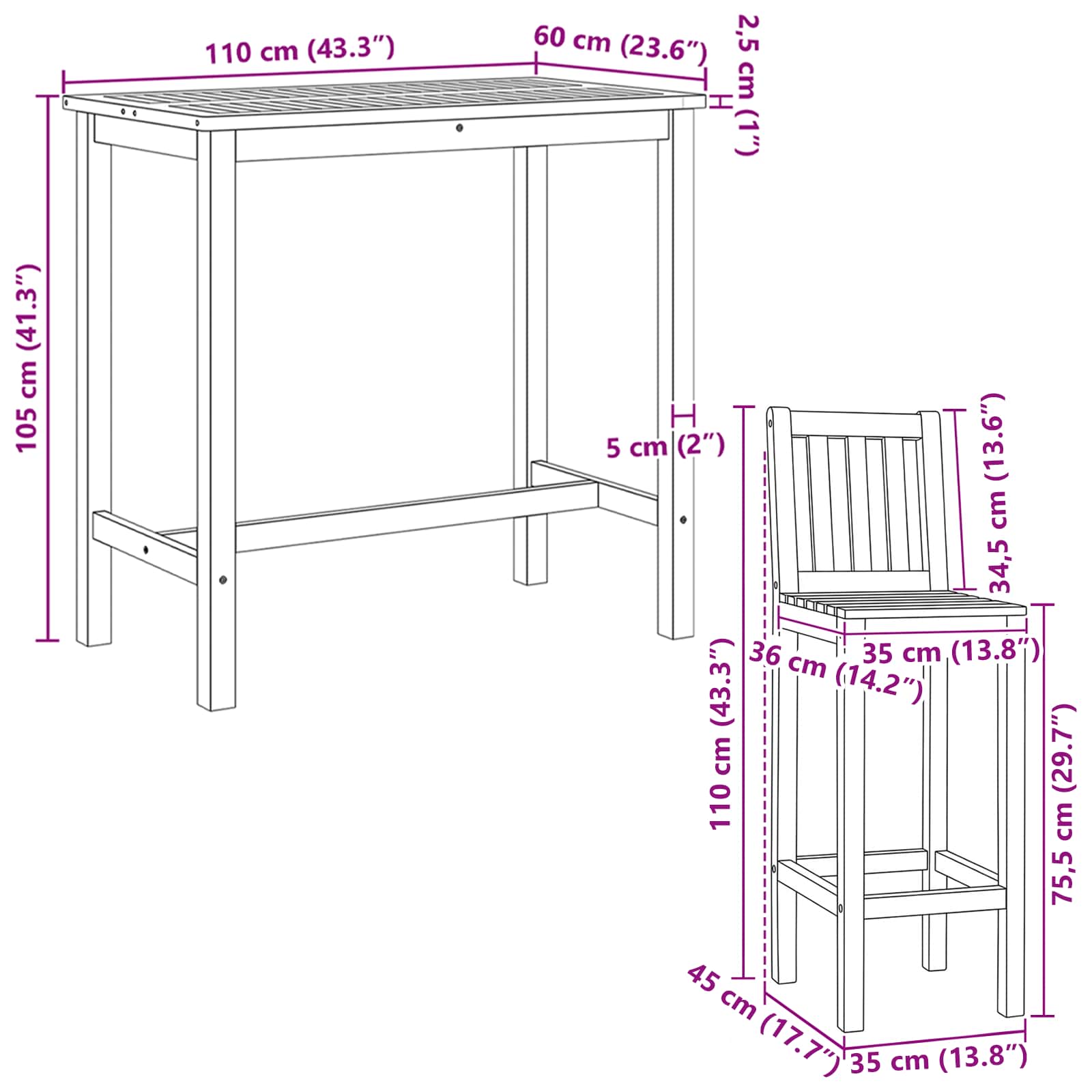 Buitenbarset 5 pcs Onbehandeld Massief Teakhout image 8