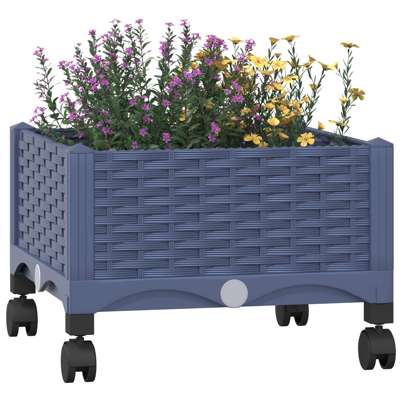 Vrtni cvetlični lonček s kolesi Modro sivo 40 x 40 x 33 cm PP - slika 3