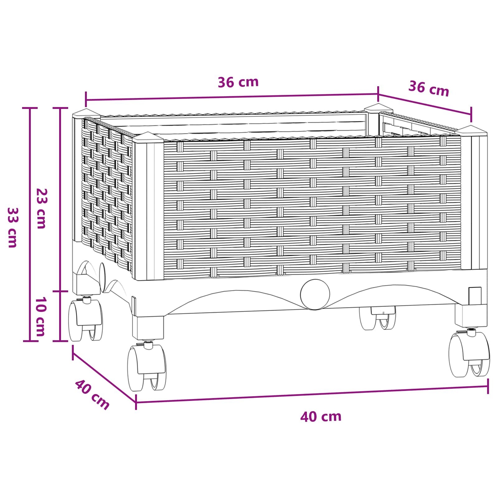 Vrtni cvetlični lonček s kolesi Modro sivo 40 x 40 x 33 cm PP - slika 8