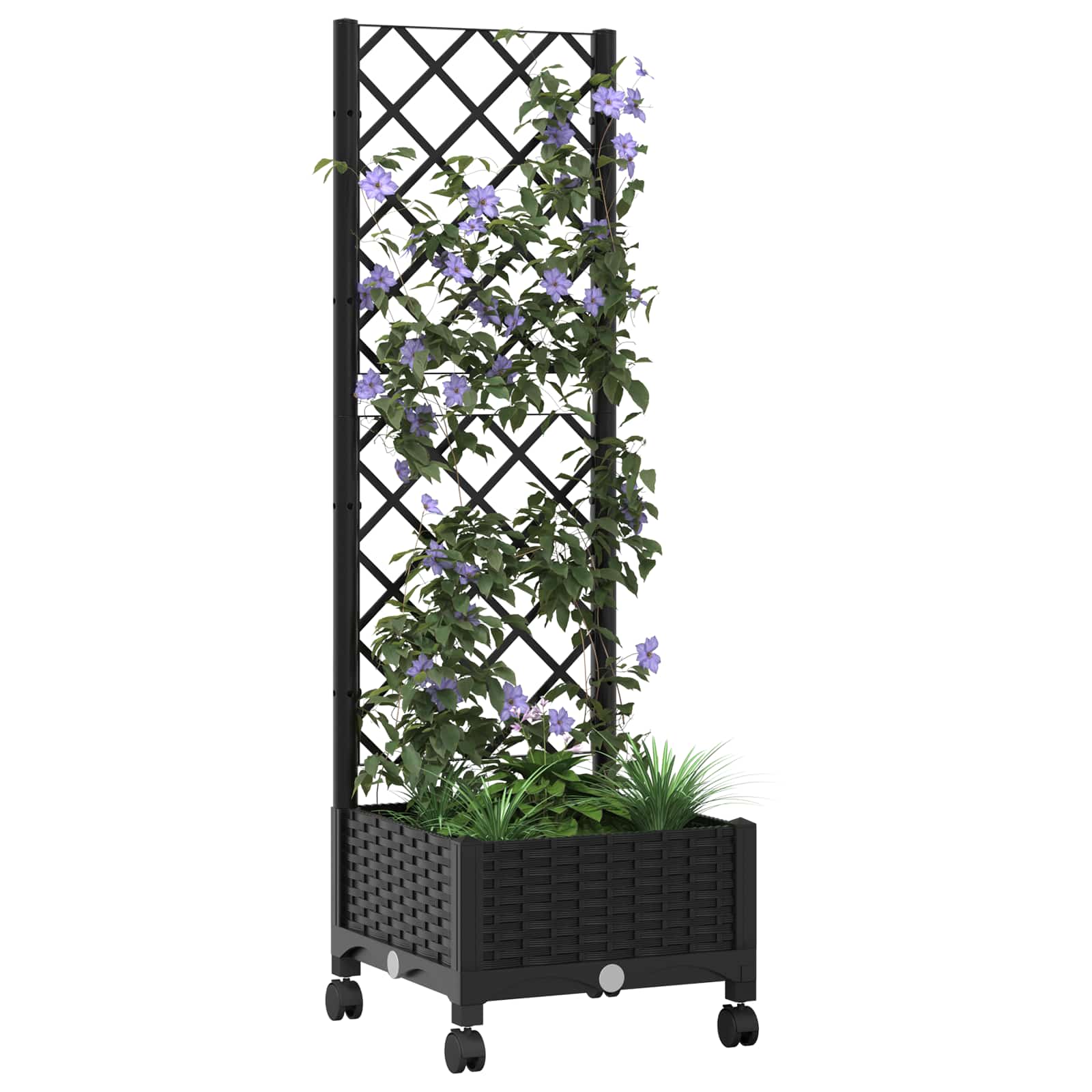 Tuinplantbak met schutting en wielen Zwart 40 x 40 x 131,5 cm image 3