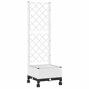 vidaXL Aia istutuskast trellise ja ratastega Valge 40 x 40 x 131,5 cm