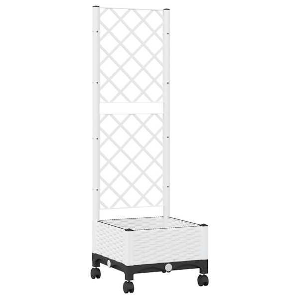 vidaXL Aia istutuskast trellise ja ratastega Valge 40 x 40 x 131,5 cm