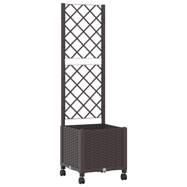 vidaXL Aia istutuskast trellise ja ratastega Pruun 40 x 40 x 146 cm PP