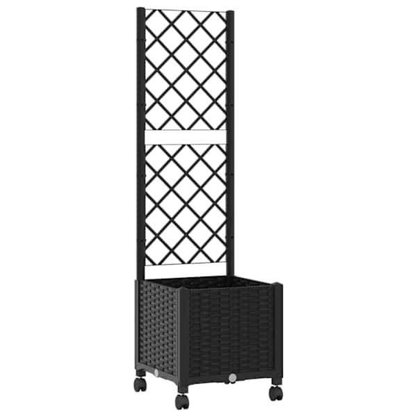 vidaXL Aia istutuskast trellise ja ratastega Must 40 x 40 x 146 cm PP