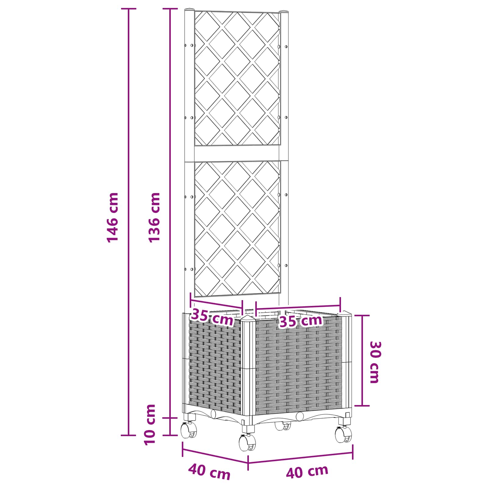 Tuinplantbak met schutting en wielen Zwart 40 x 40 x 146 cm PP image 8