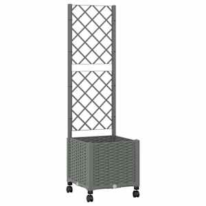 vidaXL Aia istutuskast trellise ja ratastega Helehall 40 x 40 x 146 cm