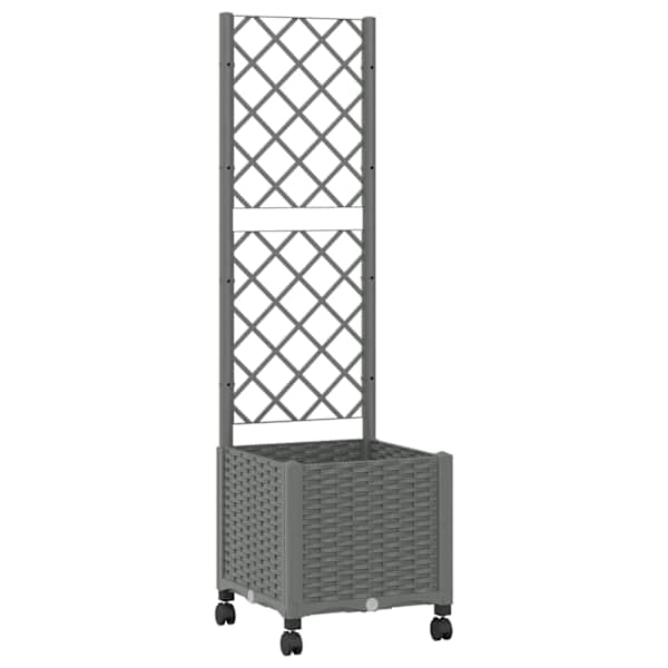 vidaXL Aia istutuskast trellise ja ratastega Helehall 40 x 40 x 146 cm
