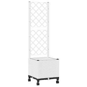 vidaXL Aia istutuskast trellise ja ratastega Valge 40 x 40 x 146 cm PP