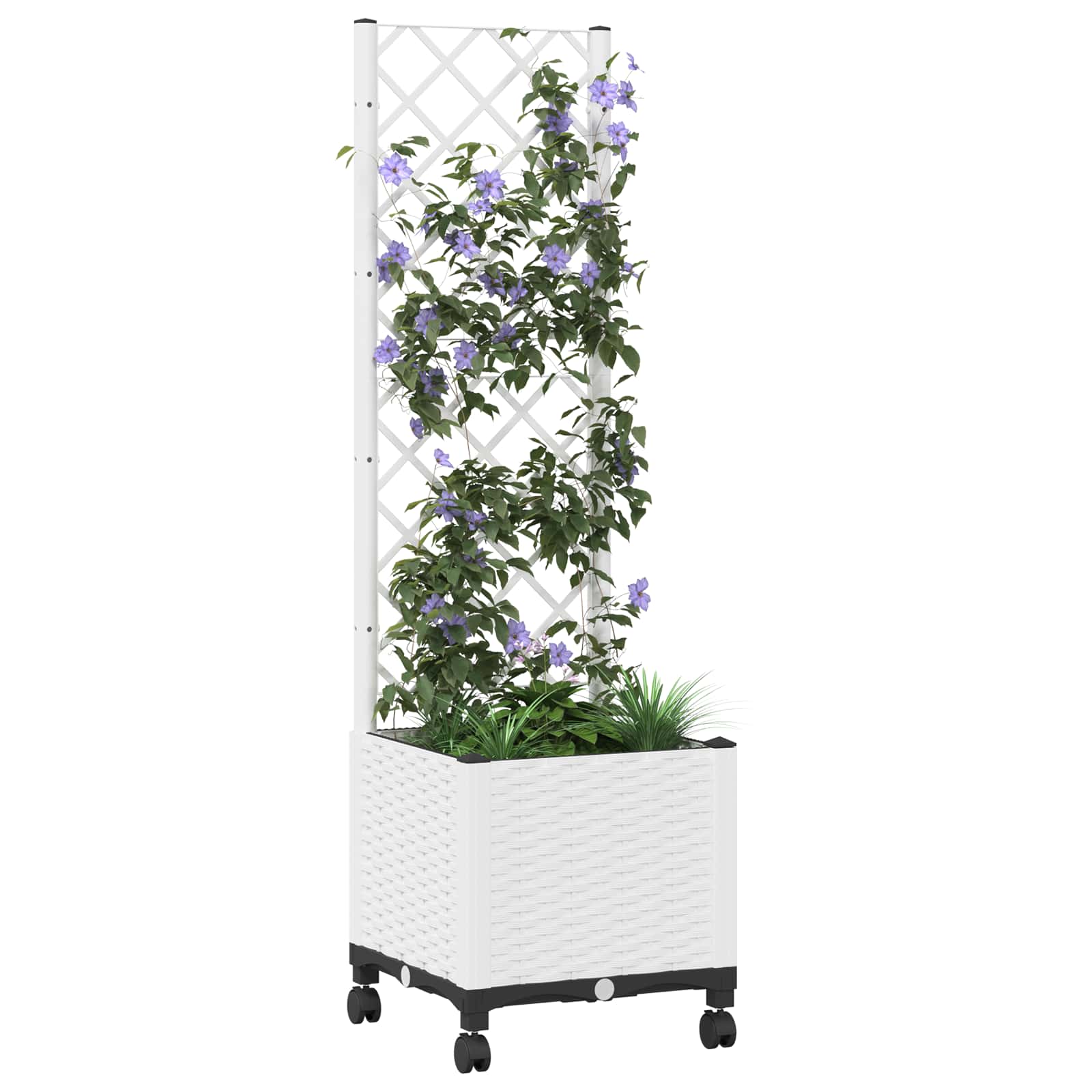 Vrtni sadilnik s srežnikom in kolesi Bela 40 x 40 x 146 cm PP - slika 3