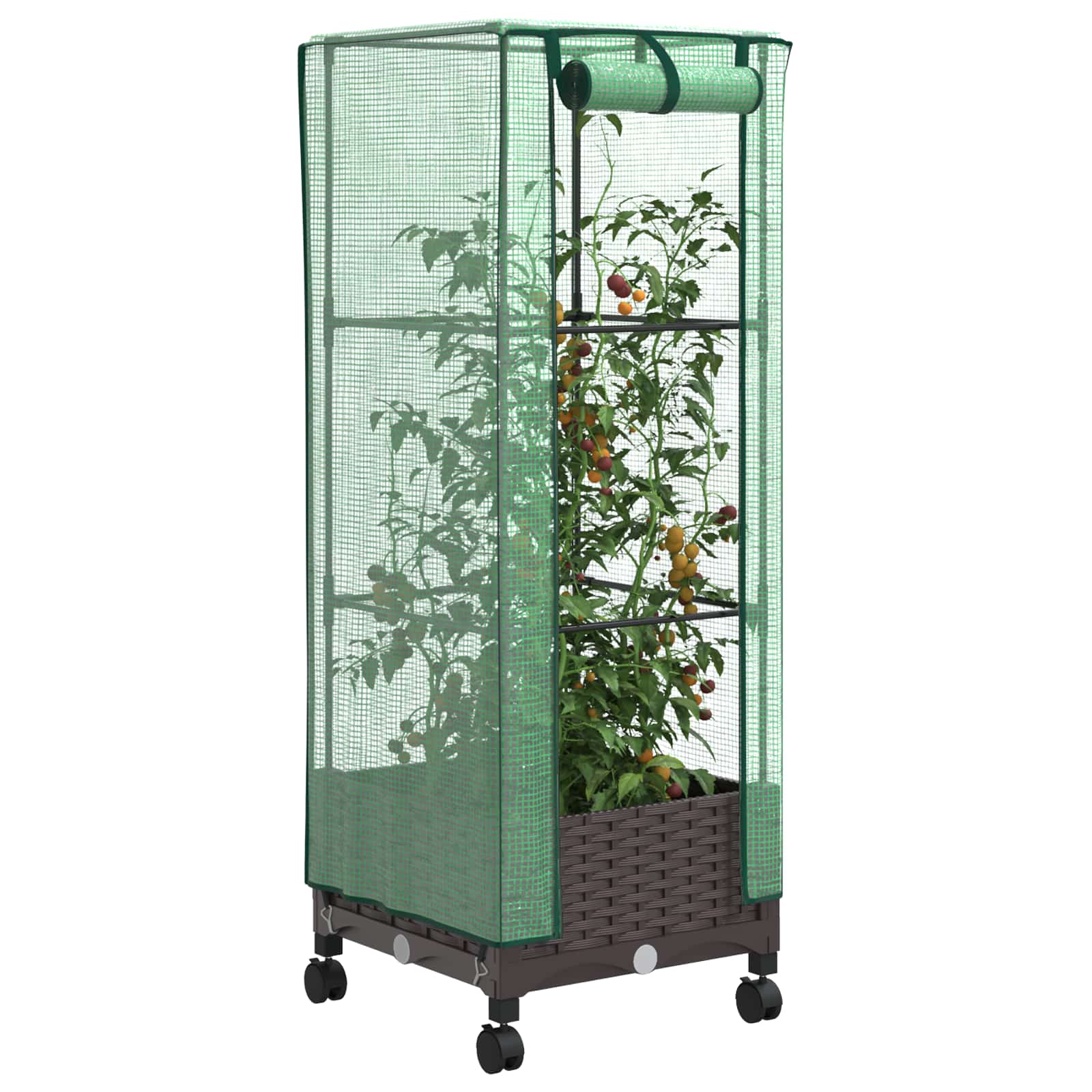 Tuinplantenbak met Kasbedekking en Wielen Bruin PP image 3
