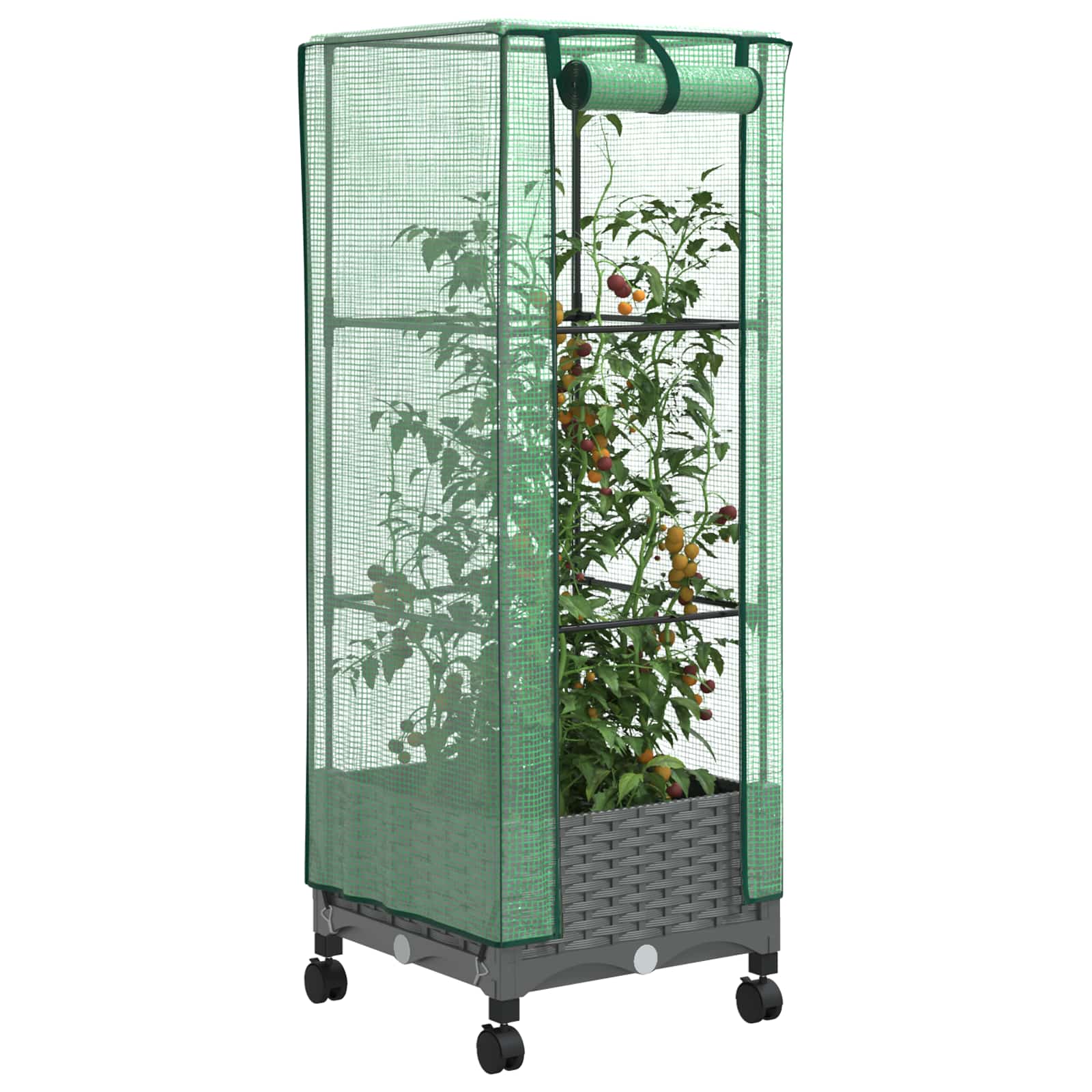 Tuinplantenbak met Kasbedekking en Wielen Lichtgrijs PP image 3