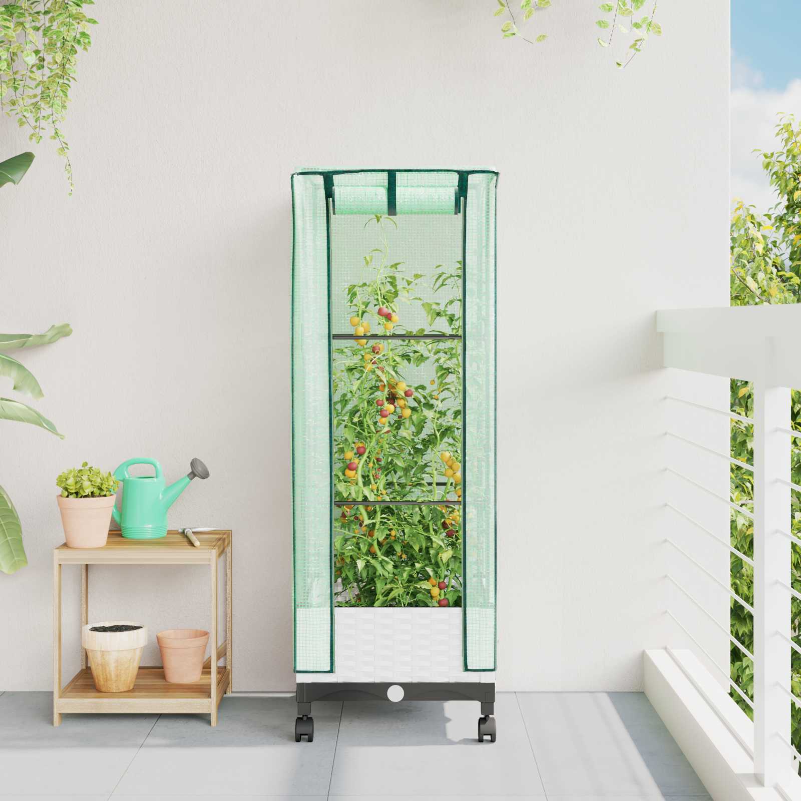 Tuinplantenbak met Kasbedekking en Wielen Wit 40 x 40 x 129 cm image 1