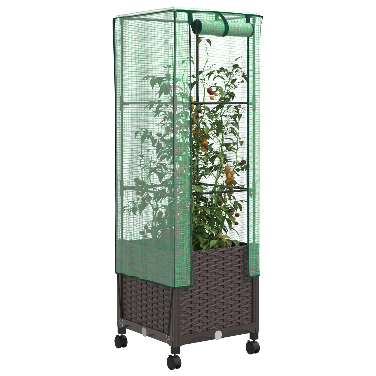 Tuinplantenbak met Kasbedekking en Wielen Bruin PP image 3