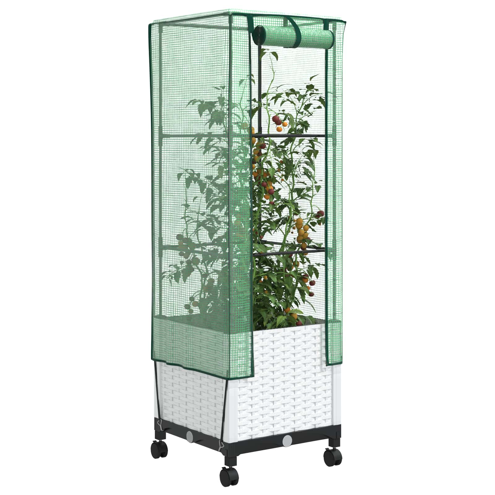 Tuinplantenbak met Kasbedekking en Wielen Wit 40 x 40 x 145 cm image 3