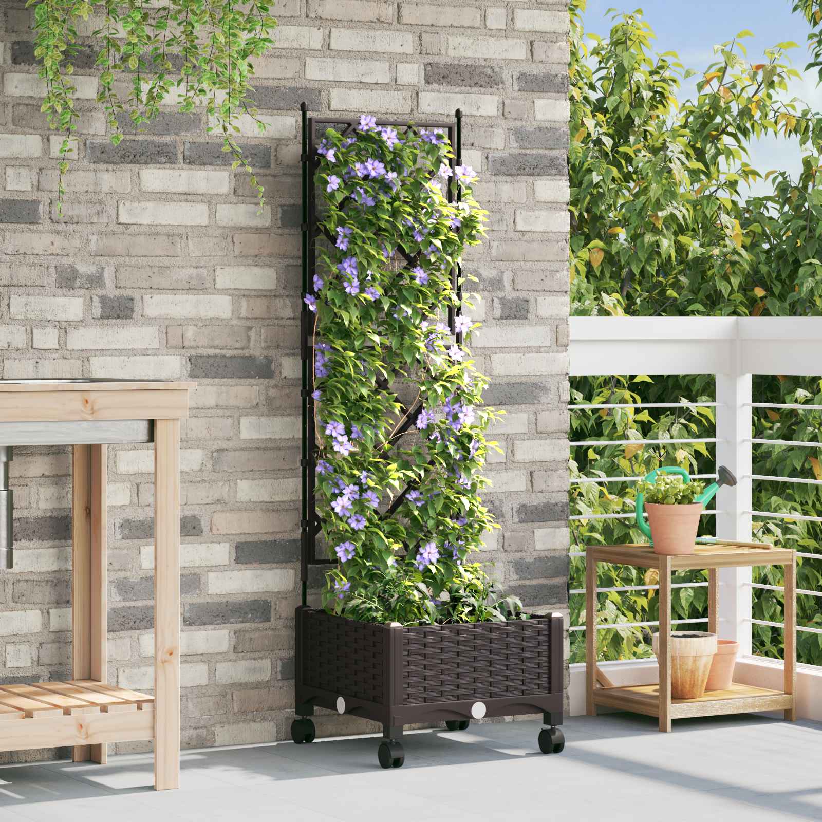 Tuinplantbak met schutting en wielen Bruin 40 x 40 x 131,5 cm image 1