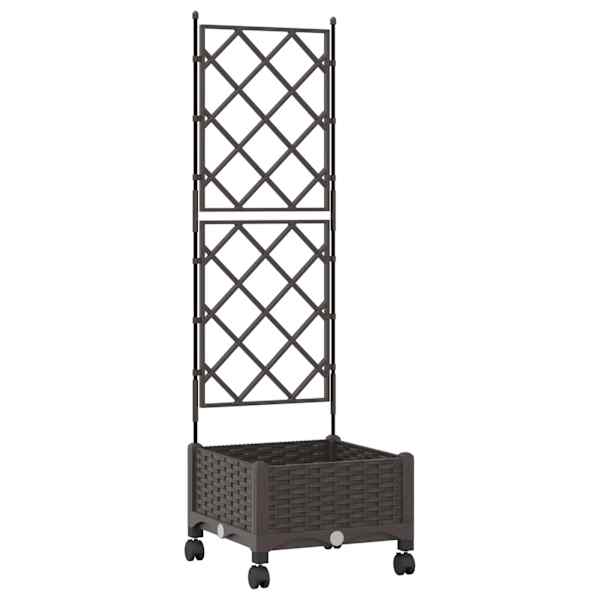 vidaXL Aia istutuskast trellise ja ratastega Pruun 40 x 40 x 131,5 cm