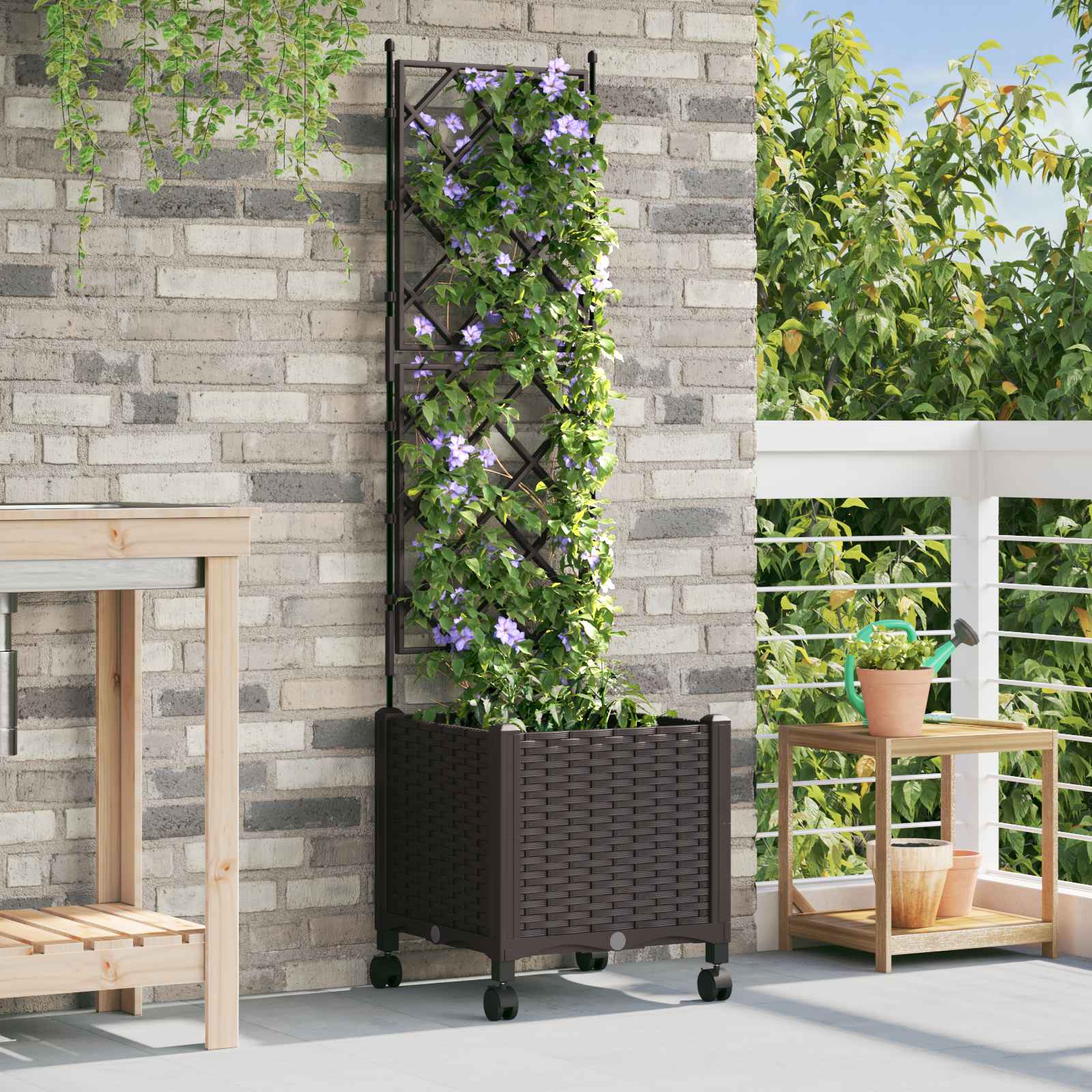 Tuinplantbak met schutting en wielen Bruin 40 x 40 x 149 cm PP image 1