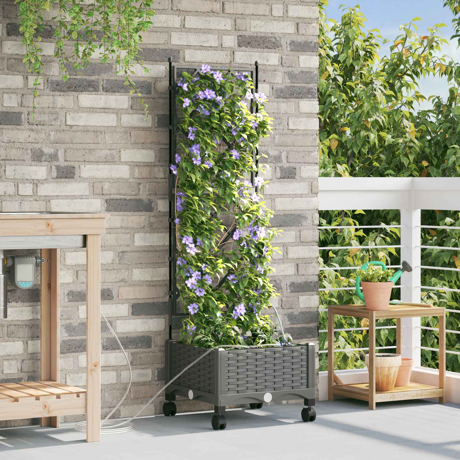 Tuin Pot met Irrigatie en Wielen Lichtgrijs 40 x 40 x 132 cm PP image 1