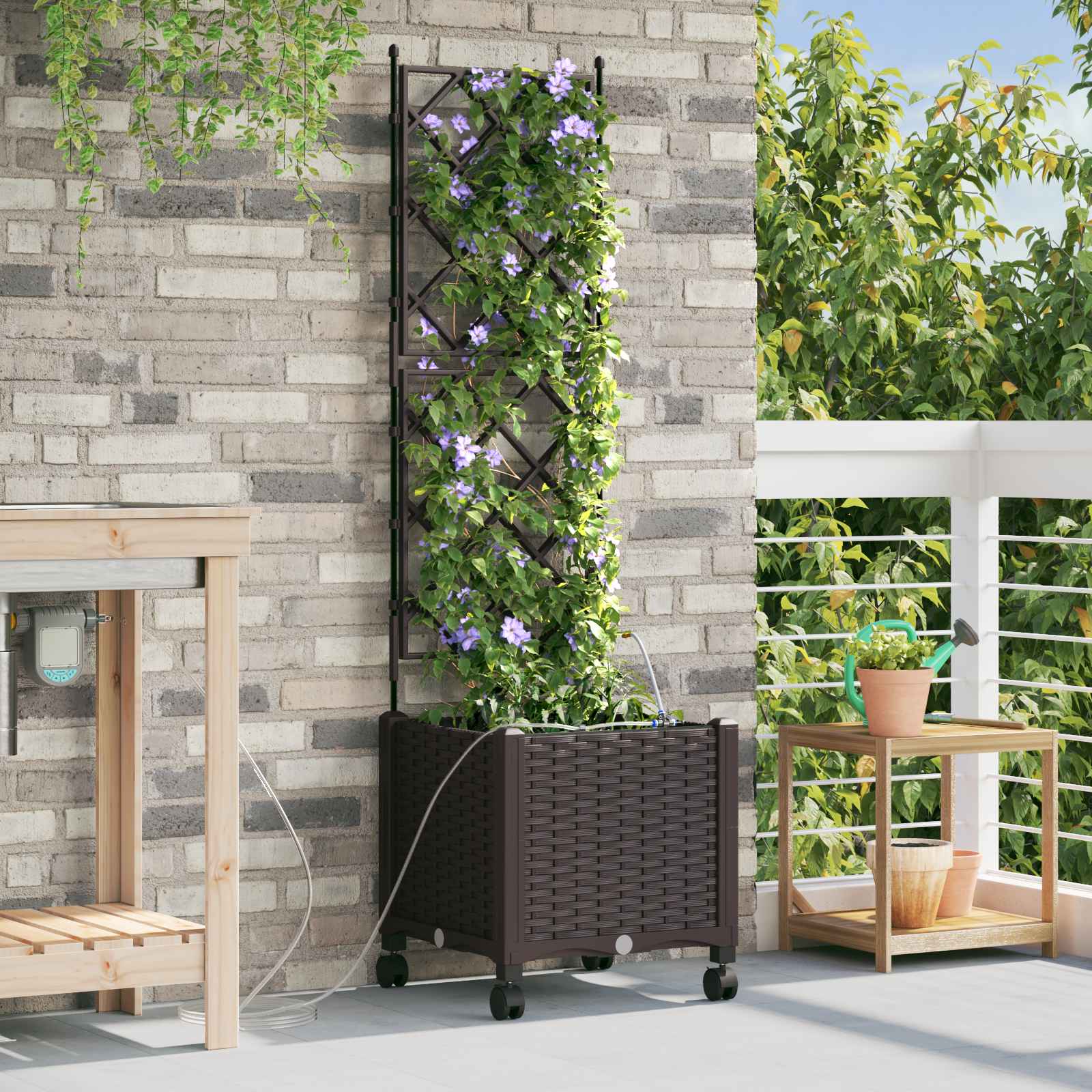 Tuin Pot met Irrigatie en Wielen Bruin 40 x 40 x 148 cm PP image 1
