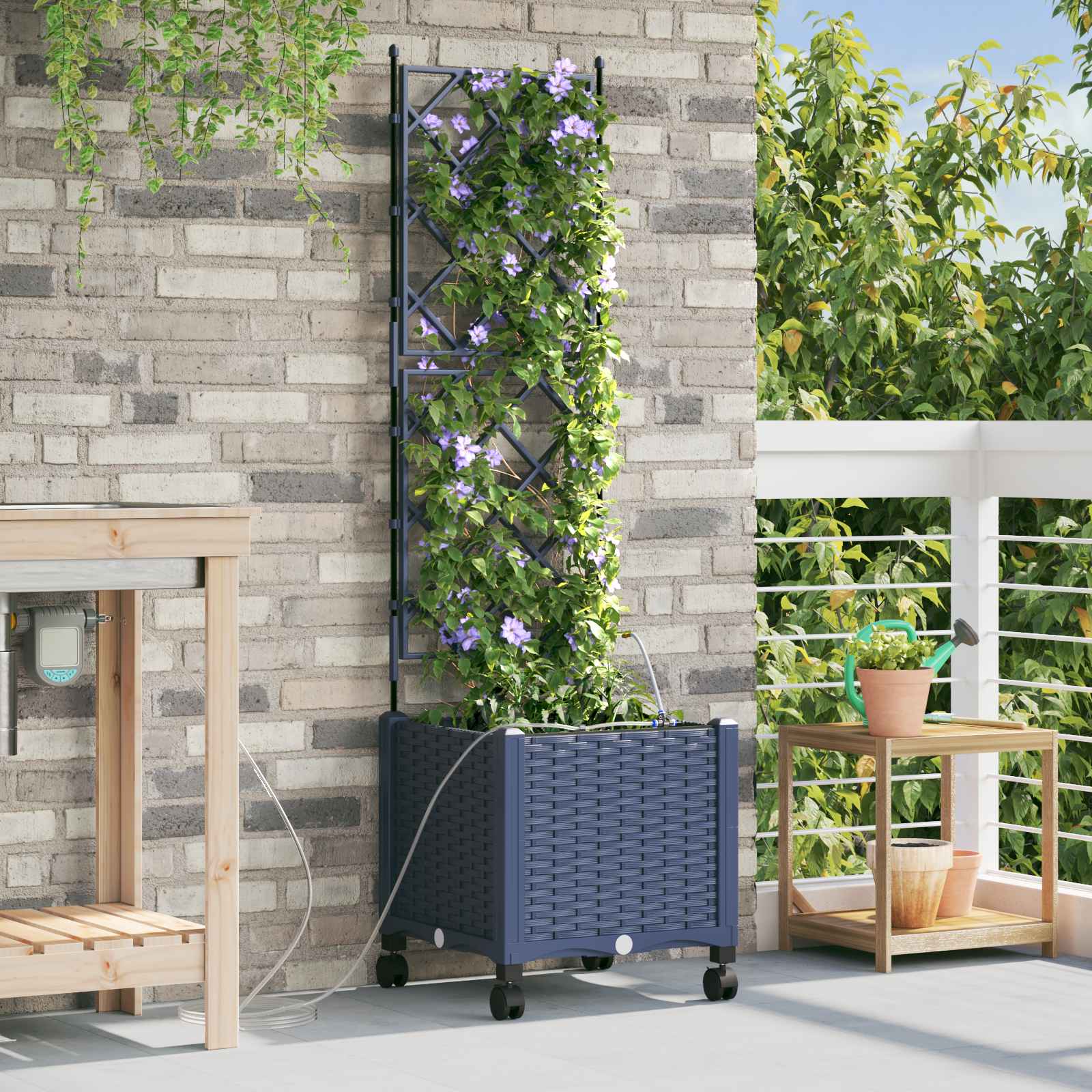 Tuin Pot met Irrigatie en Wielen Grijs 40 x 40 x 148 cm PP image 1
