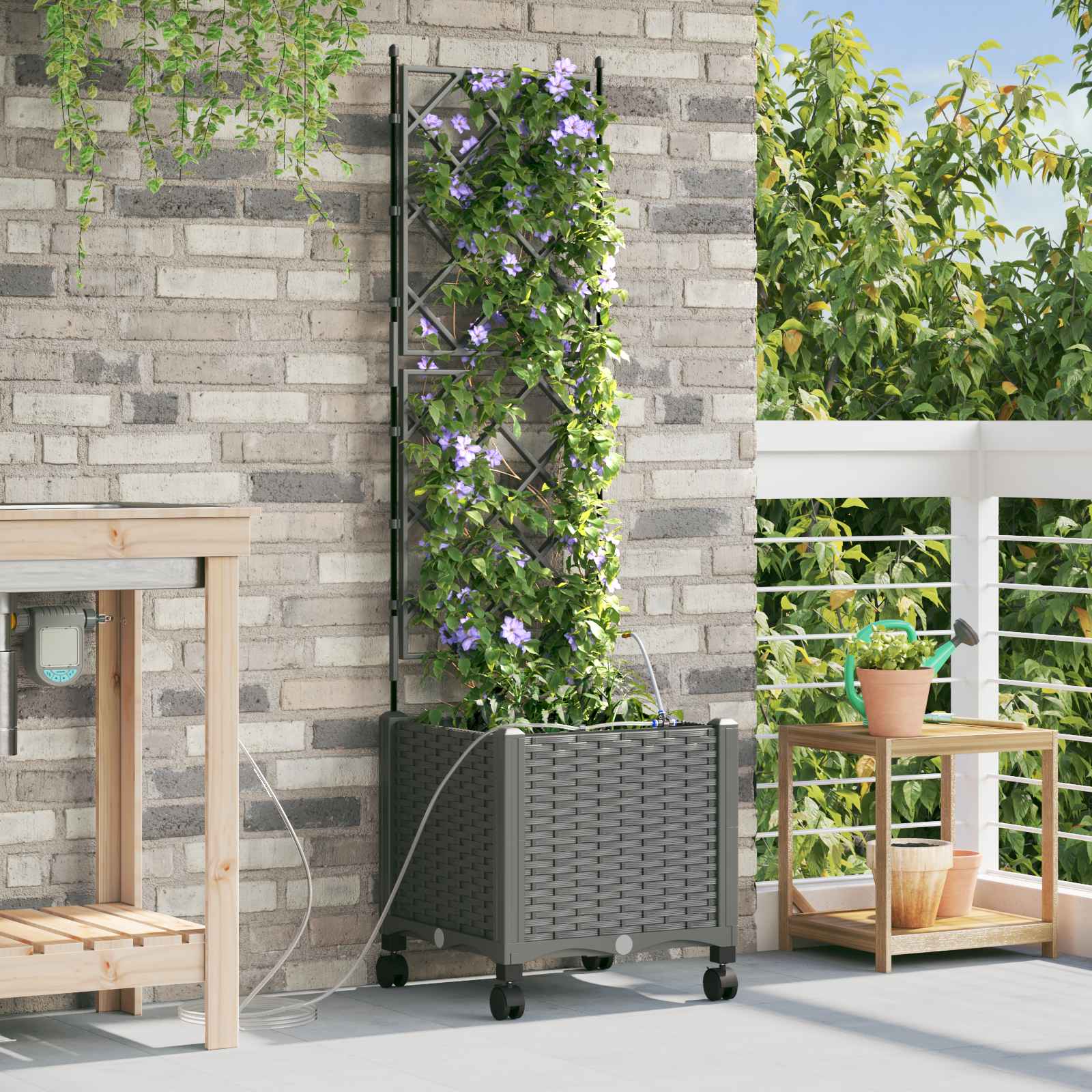 Tuin Pot met Irrigatie en Wielen Lichtgrijs 40 x 40 x 148 cm PP image 1