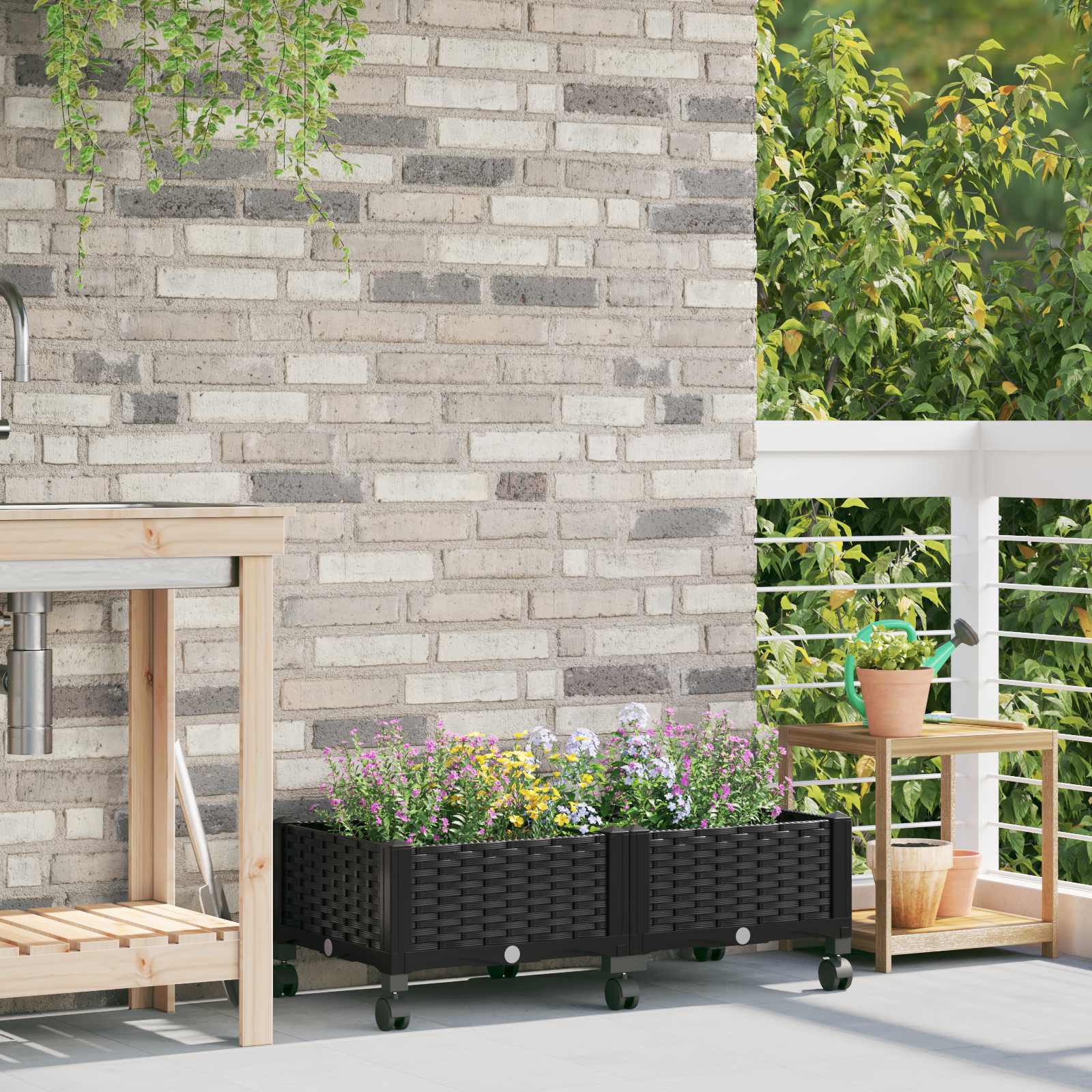 Tuinschaal met wielen Zwart 80 x 40 x 29 cm PP image 1