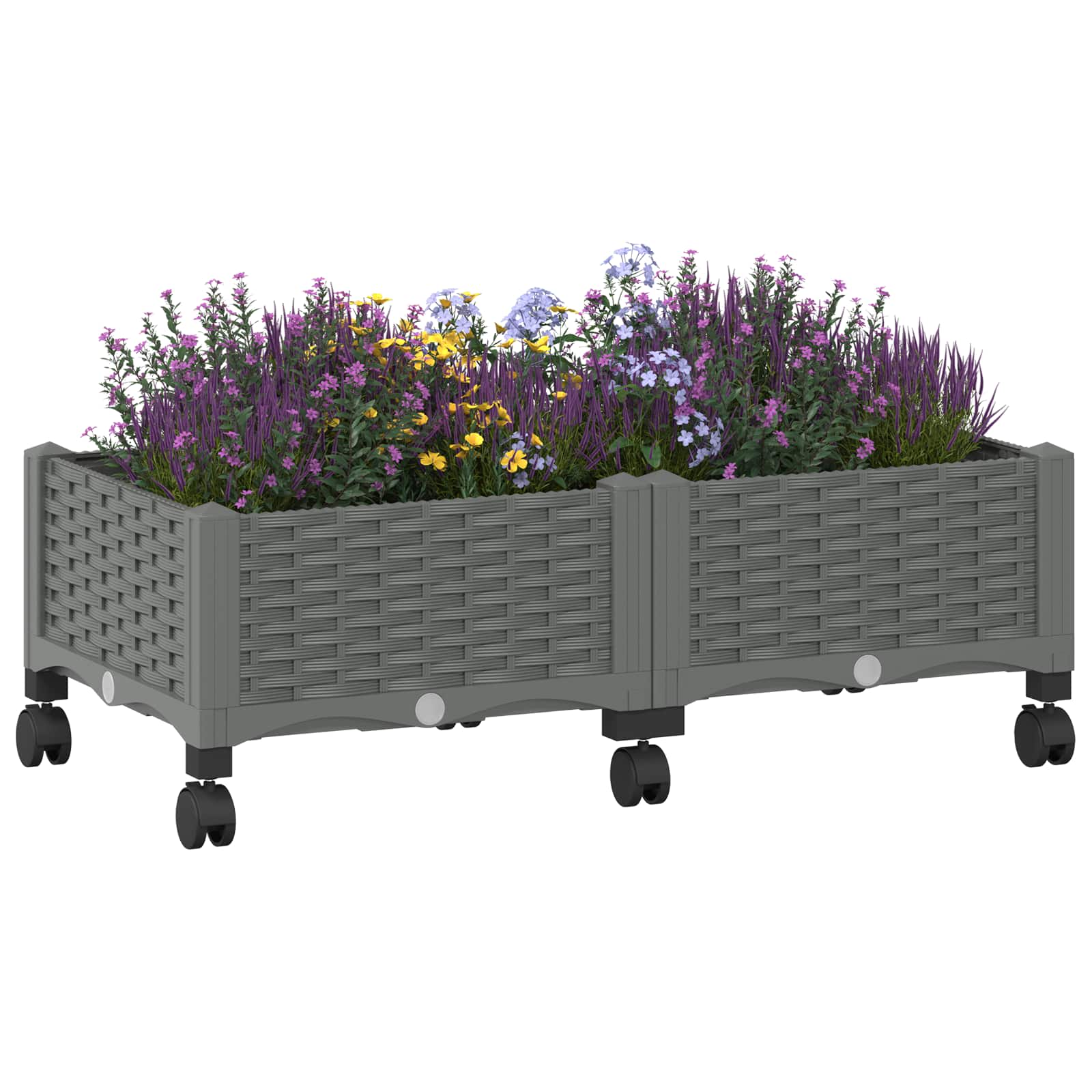 Vrtni cvetlični lonček s kolesi Svetlo siva 80 x 40 x 33 cm PP - slika 3