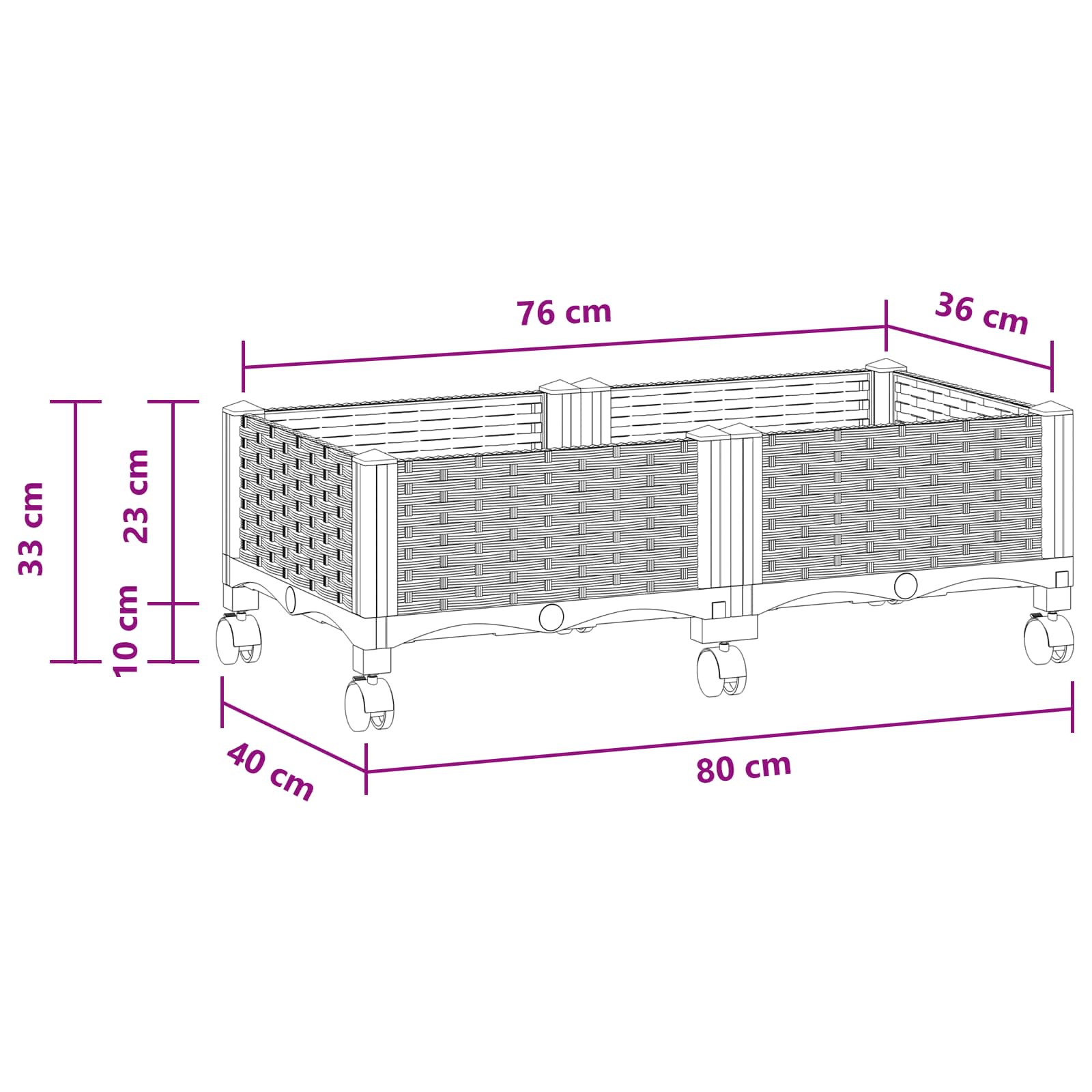Vrtni cvetlični lonček s kolesi Svetlo siva 80 x 40 x 33 cm PP - slika 8