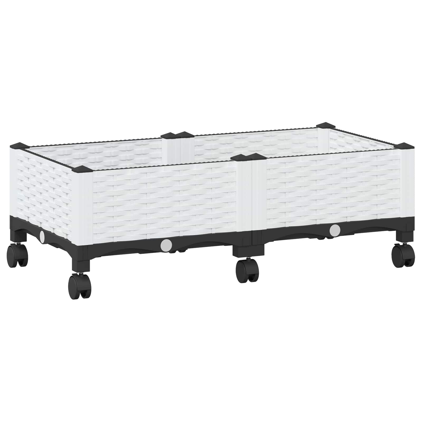 Vrtni cvetlični lonček s kolesi Bela 80 x 40 x 33 cm PP - slika 2