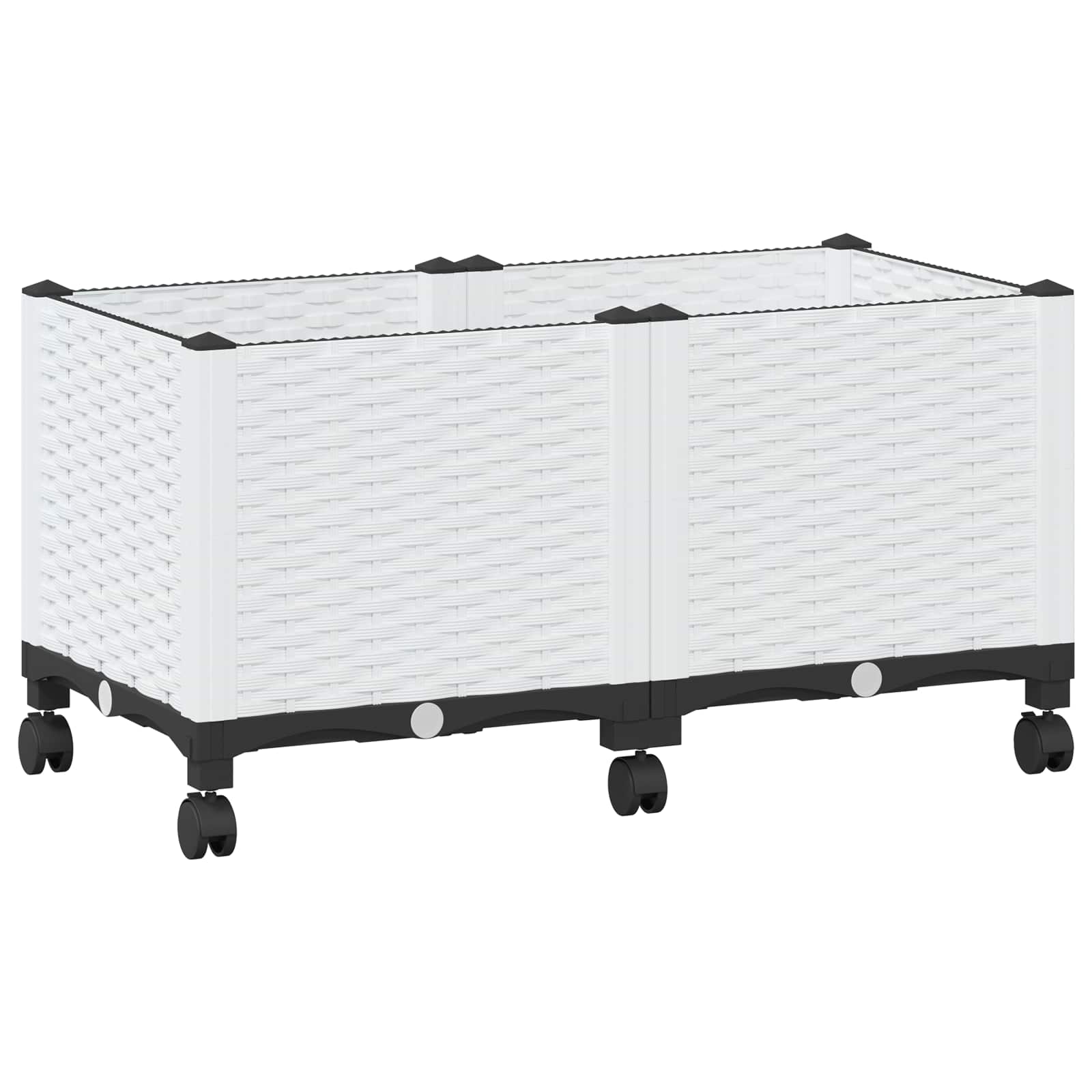 Vrtni cvetlični lonček s kolesi Bela 80 x 40 x 48 cm PP - slika 2