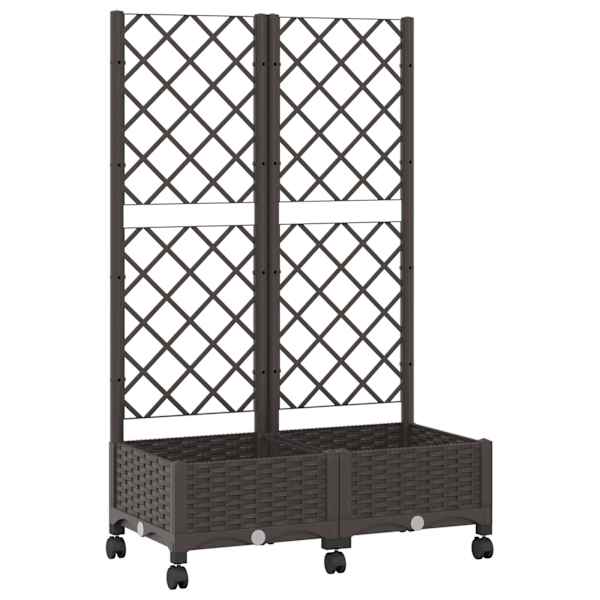 vidaXL Aia istutuskast trellise ja ratastega Pruun 80 x 40 x 131,5 cm