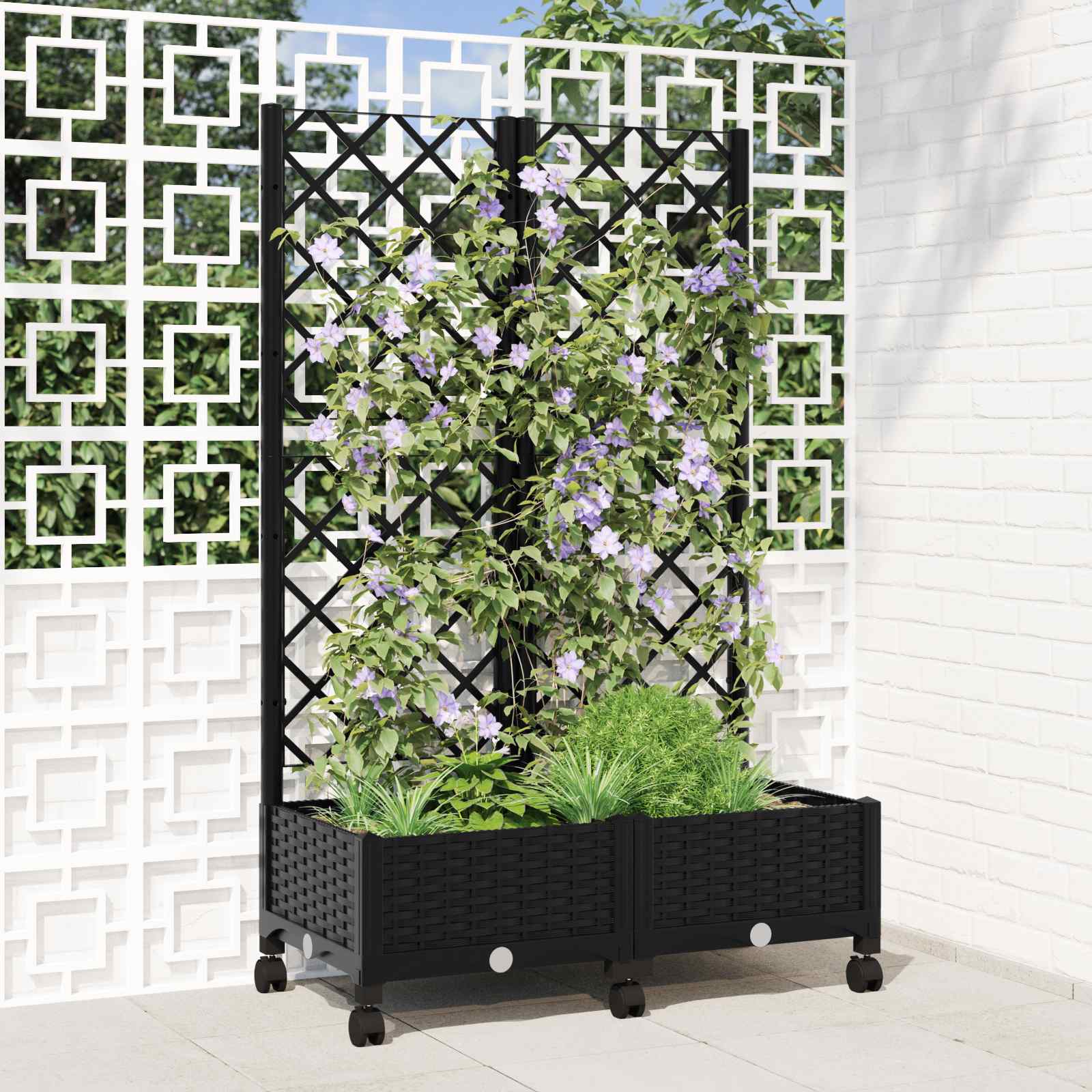 Tuinplantbak met schutting en wielen Zwart 80 x 40 x 131,5 cm image 1
