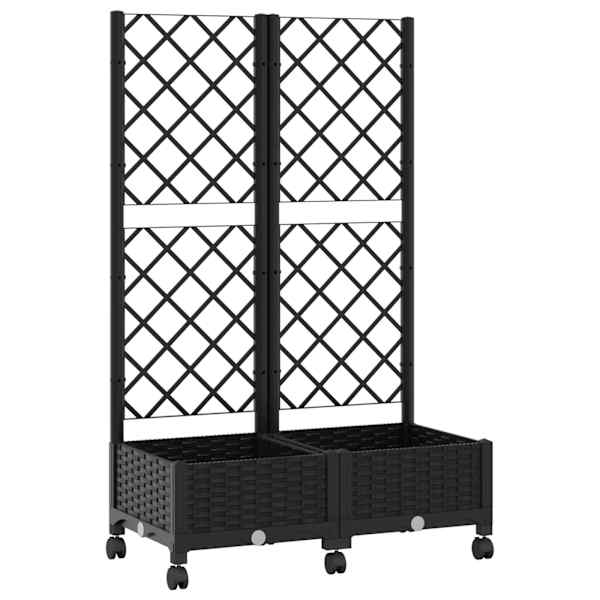 vidaXL Aia istutuskast trellise ja ratastega Must 80 x 40 x 131,5 cm