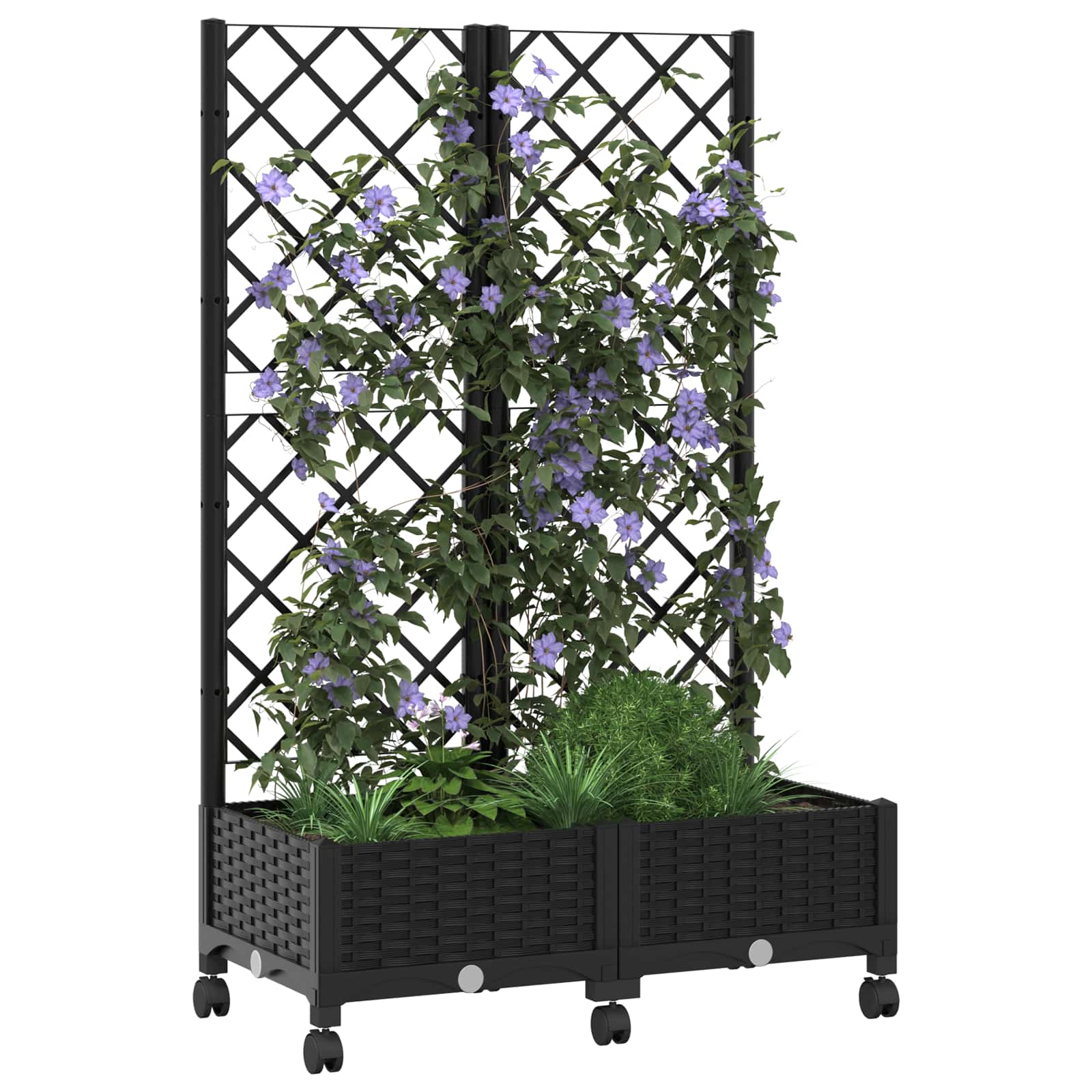 Tuinplantbak met schutting en wielen Zwart 80 x 40 x 131,5 cm image 3