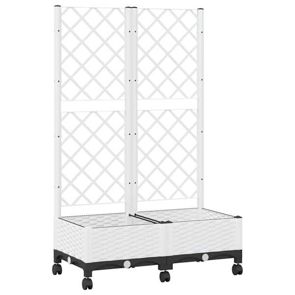 vidaXL Aia istutuskast trellise ja ratastega Valge 80 x 40 x 131,5 cm