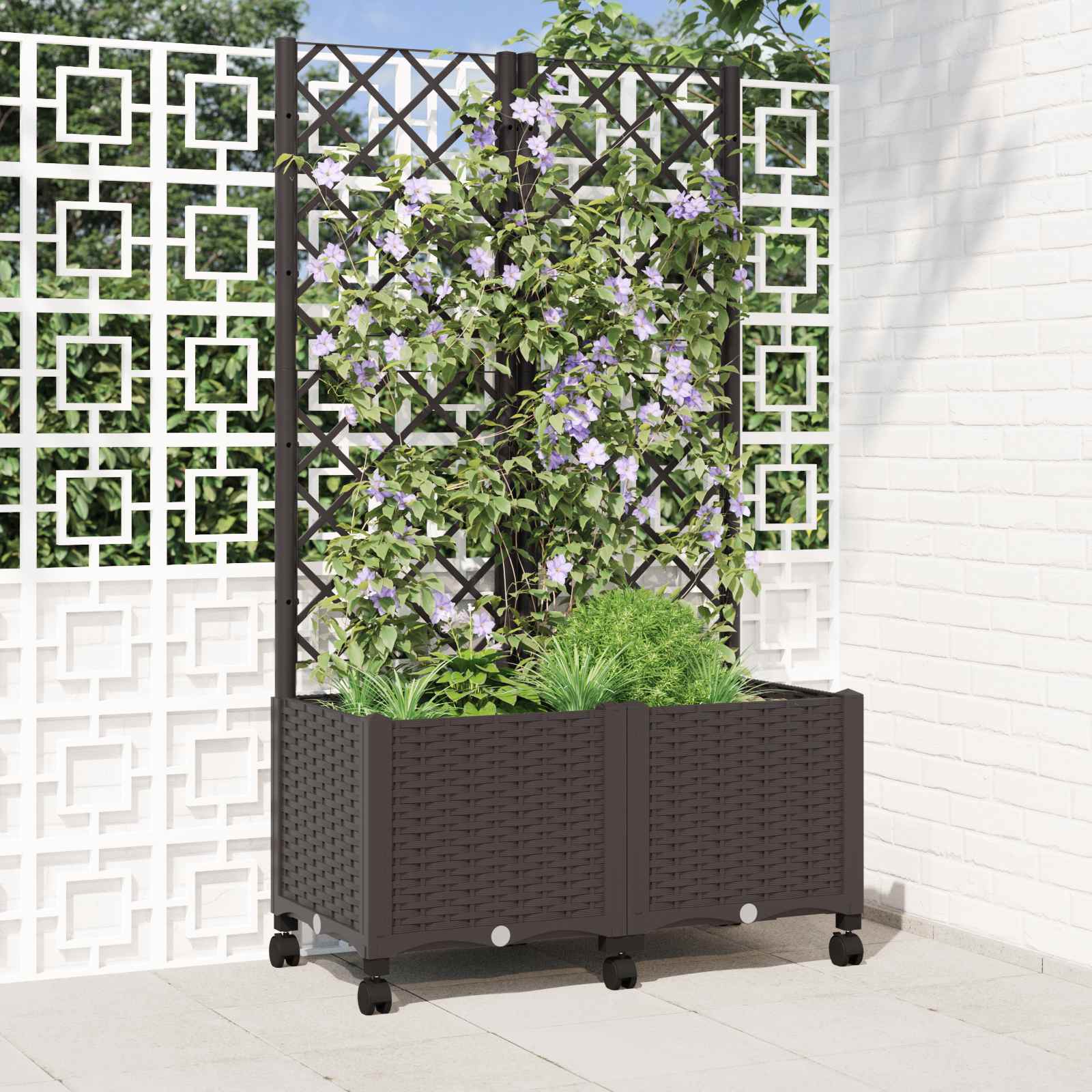 Vrtni sadilnik s srežnikom in kolesi Rjava 80 x 40 x 146 cm PP
