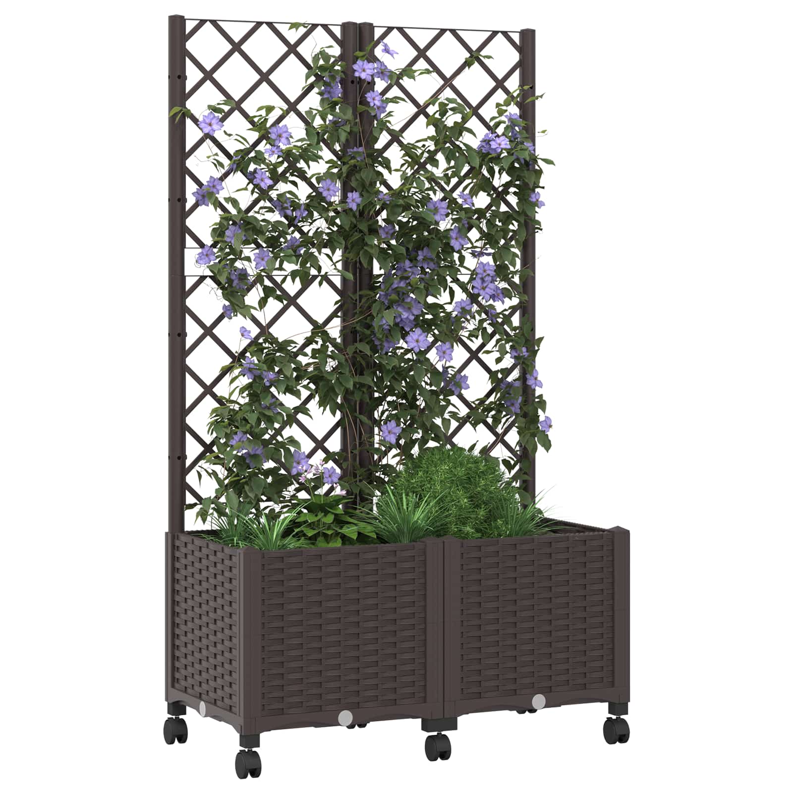 Vrtni sadilnik s srežnikom in kolesi Rjava 80 x 40 x 146 cm PP - slika 3