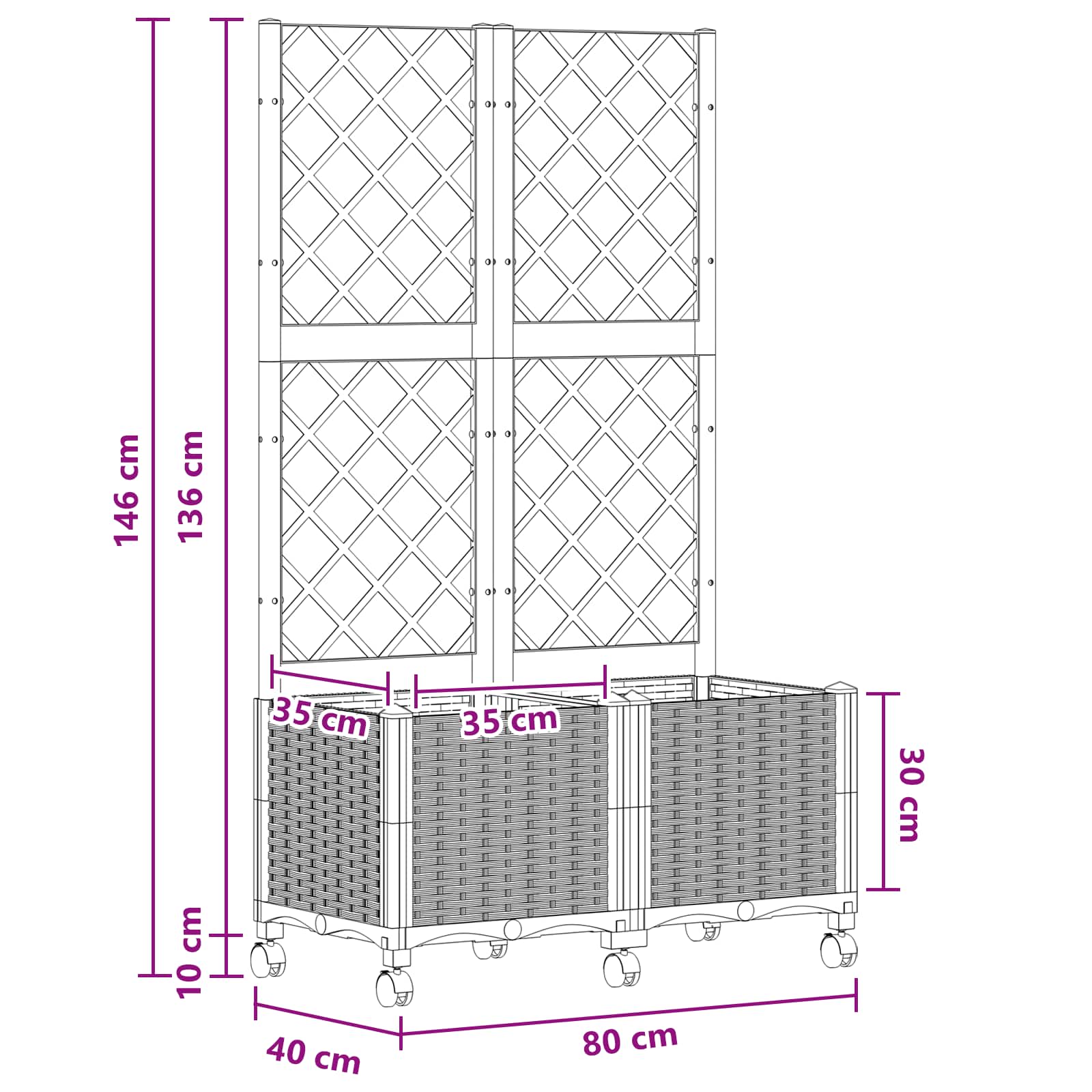 Vrtni sadilnik s srežnikom in kolesi Rjava 80 x 40 x 146 cm PP - slika 8