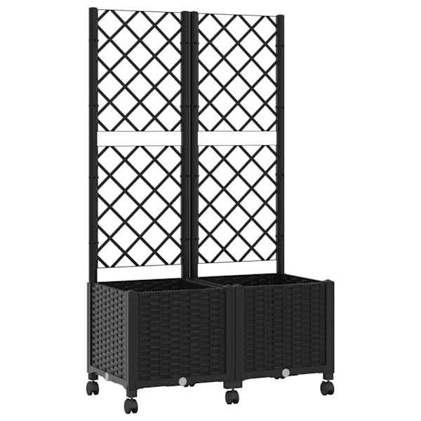 vidaXL Aia istutuskast trellise ja ratastega Must 80 x 40 x 146 cm PP