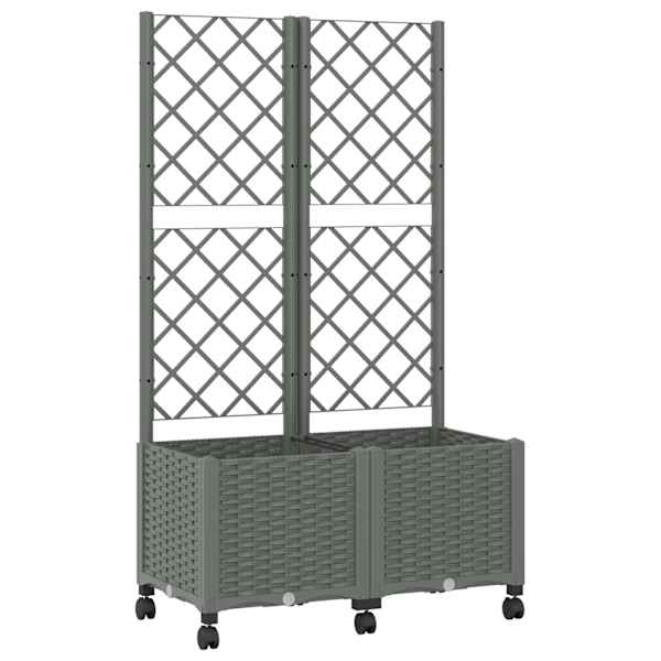 vidaXL Aia istutuskast trellise ja ratastega Helehall 80 x 40 x 146 cm