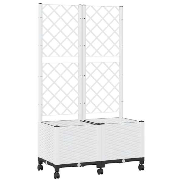 vidaXL Aia istutuskast trellise ja ratastega Valge 80 x 40 x 146 cm PP