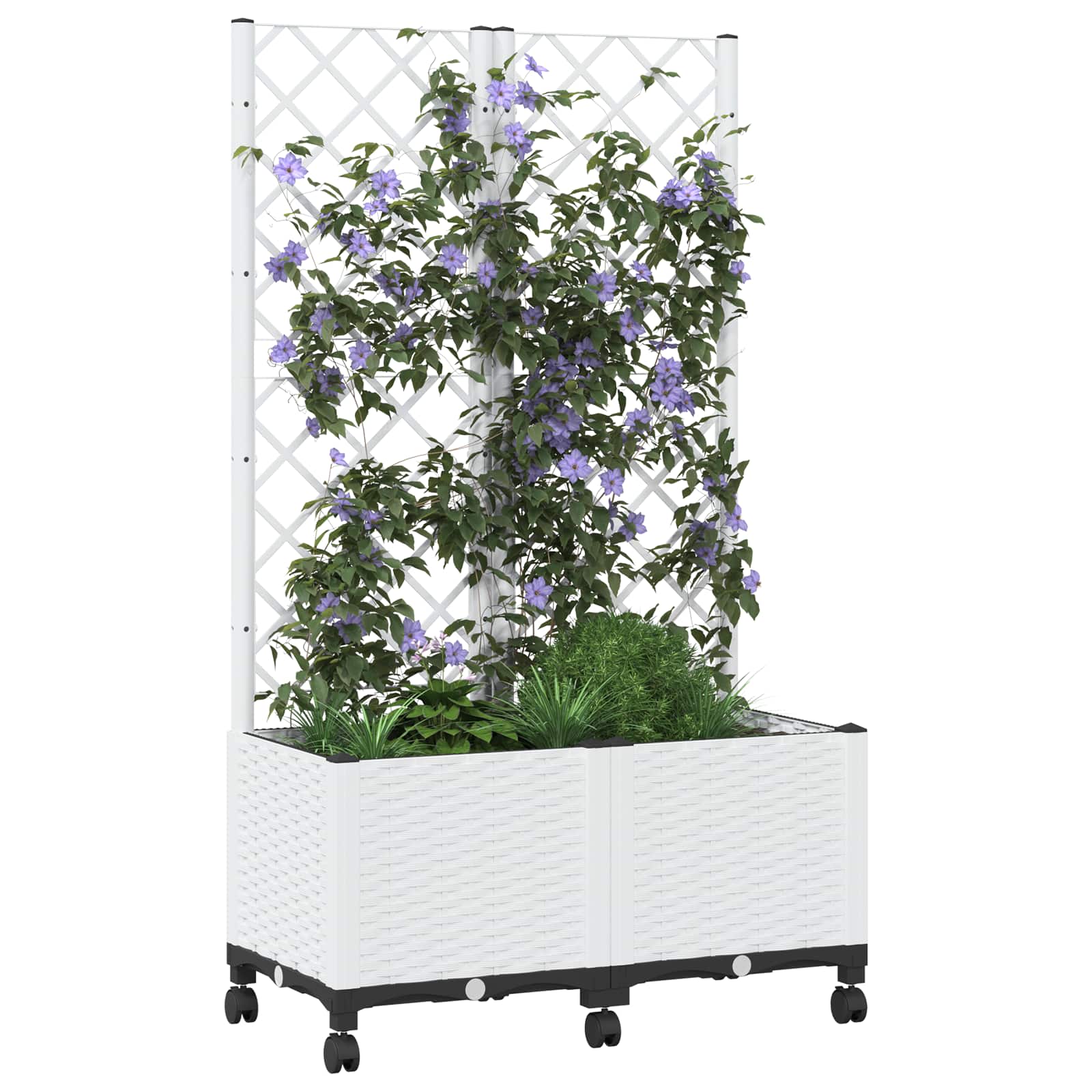 Vrtni sadilnik s srežnikom in kolesi Bela 80 x 40 x 146 cm PP - slika 3